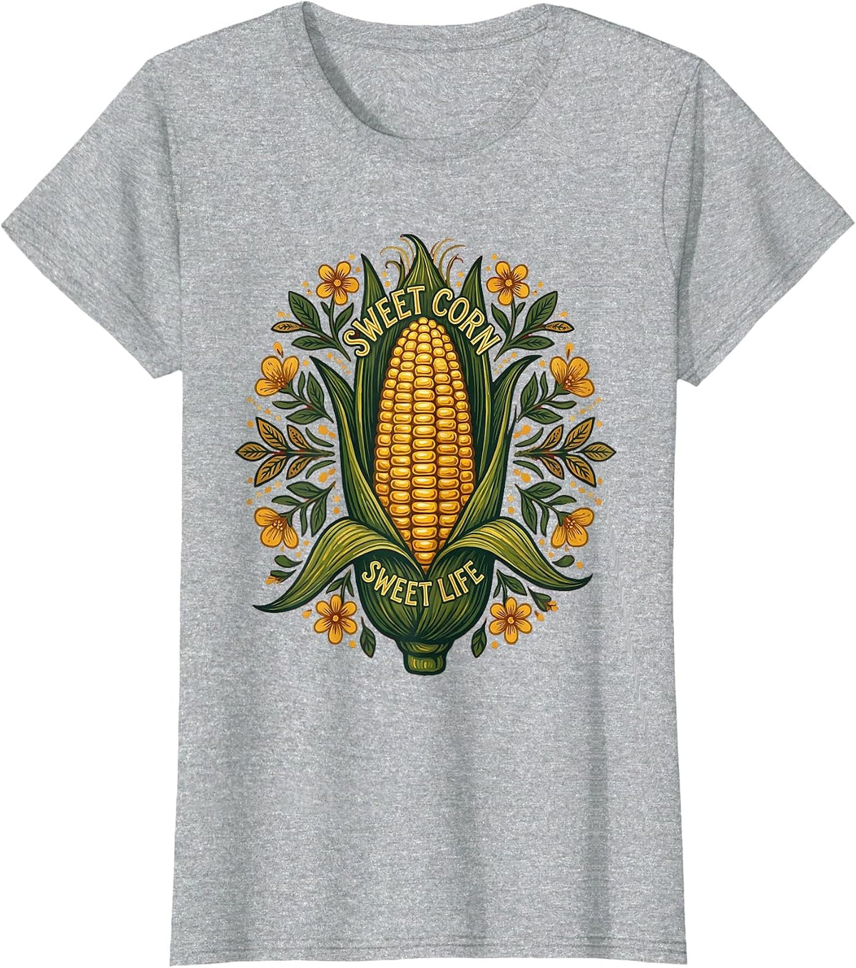 Sweet Corn Sweet Life Farmers Market Design T-Shirt - Heather Grey