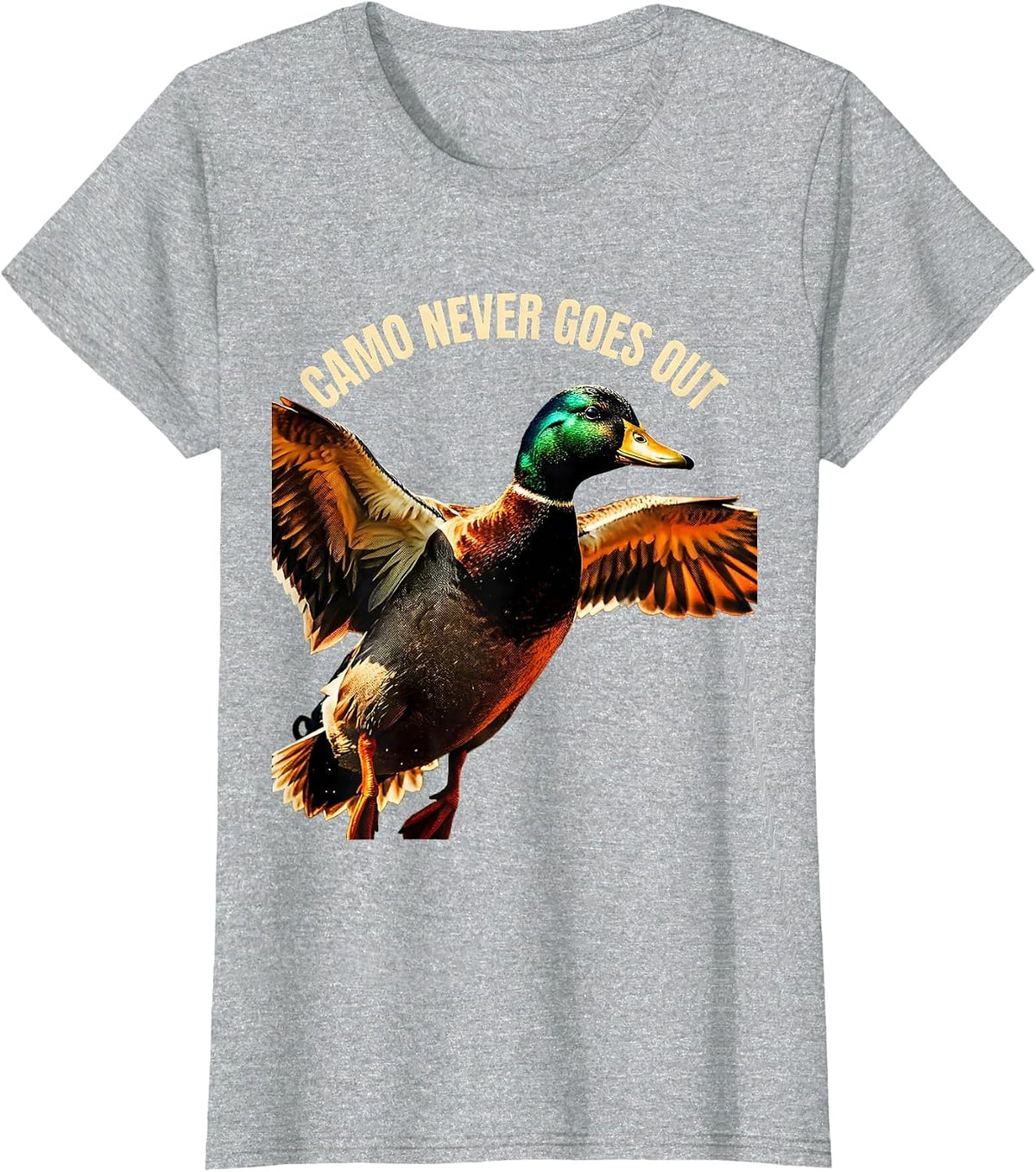 Duck Camo Never Goes Out Hunting Design T-Shirt - Heather Grey