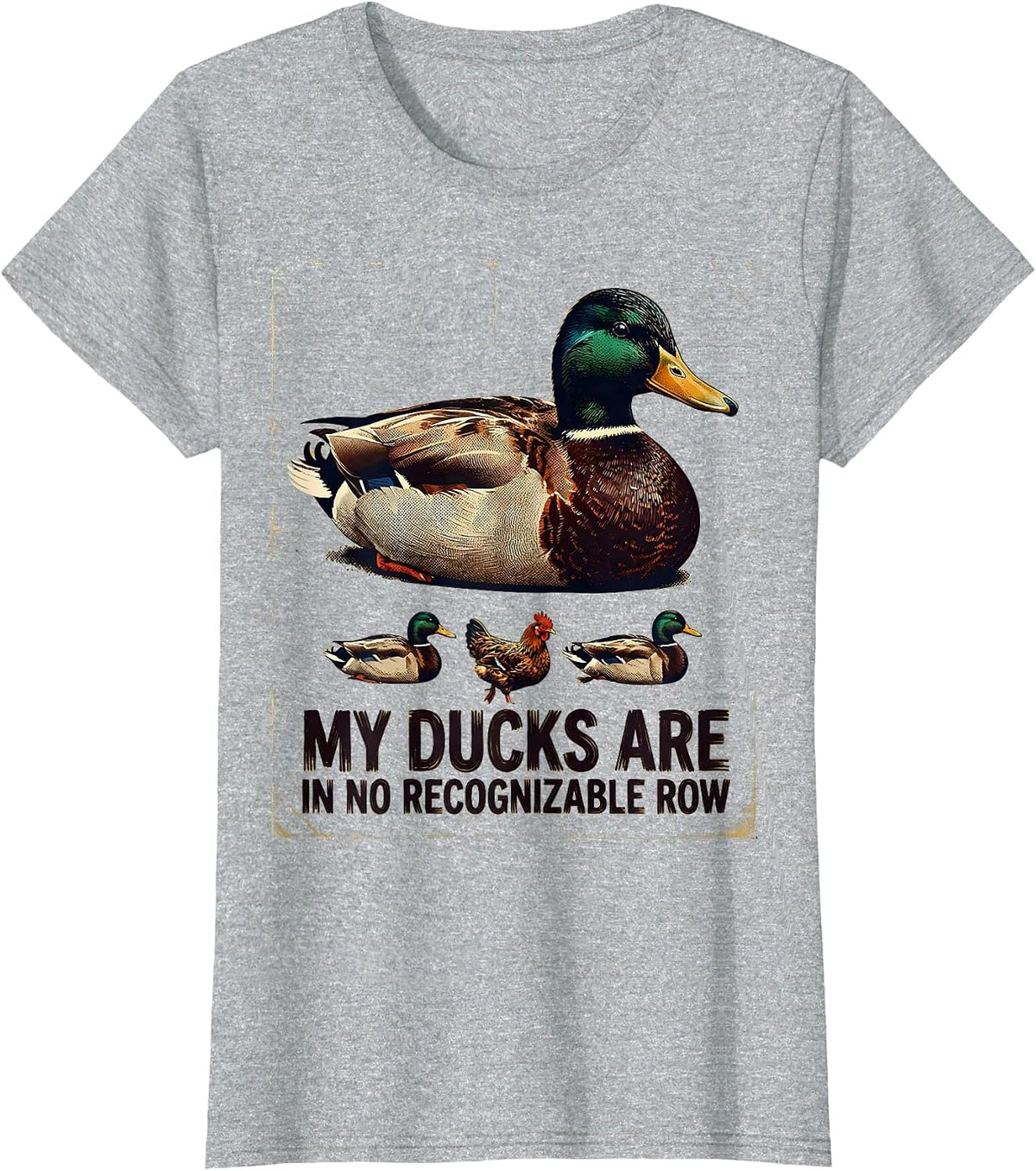 Women's My Ducks Are In No Recognizable Row Vintage Funny Duck T-Shirt - Heather Grey