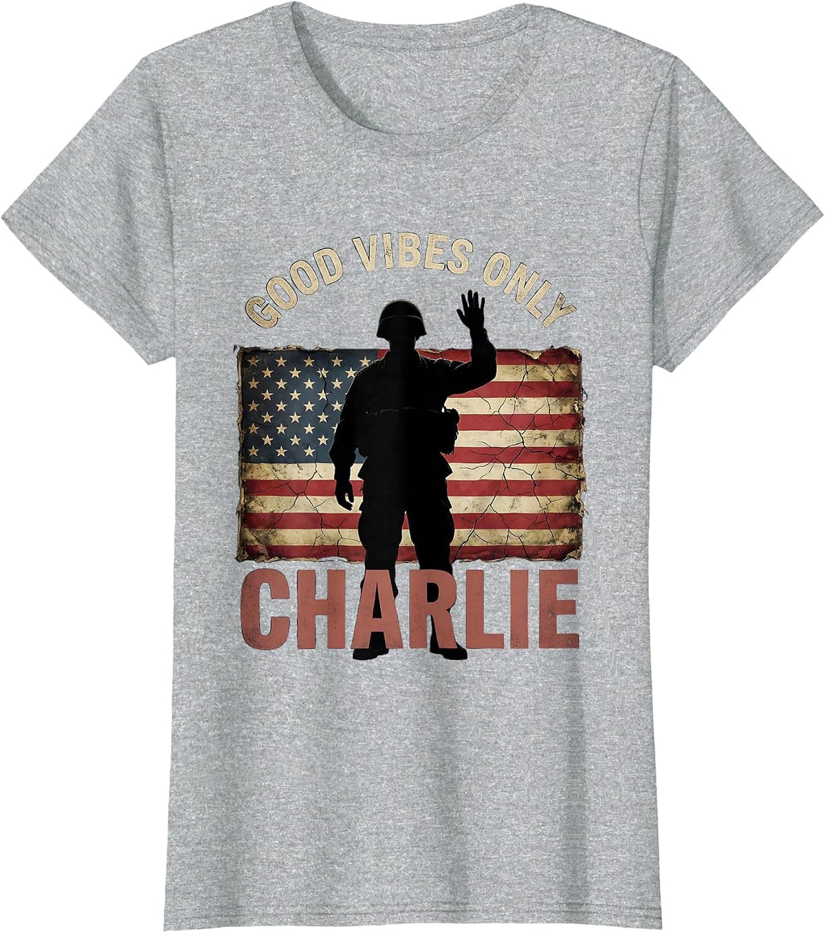 Good Vibes Only Charlie Positive Energy Design T-Shirt - Heather Grey