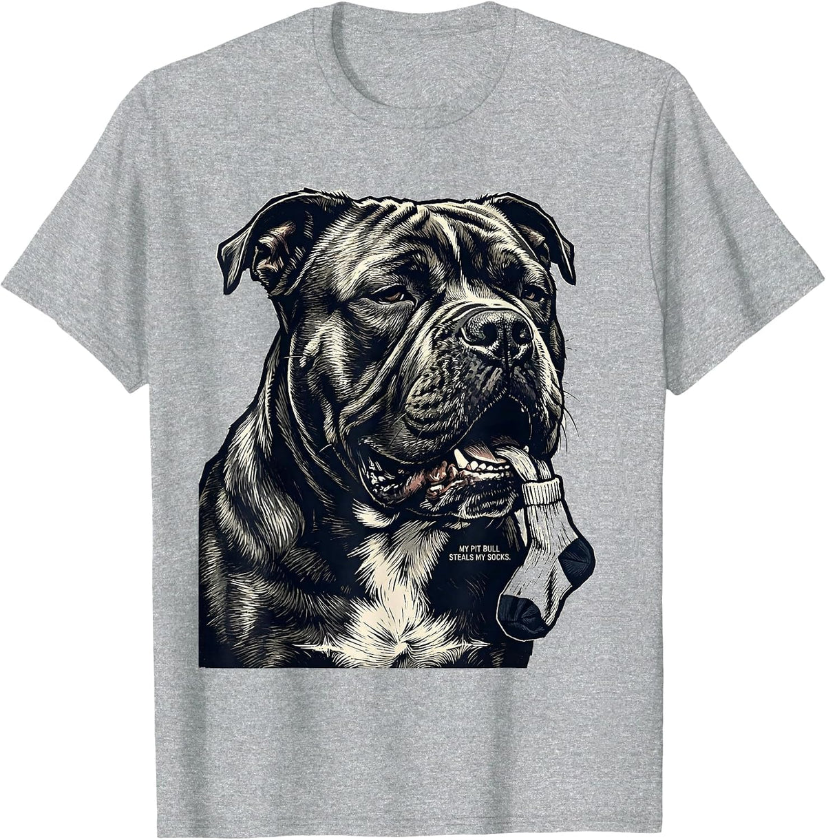 Men's My Pit Bull Steals My Socks Funny Pitbull Dog Mom Humor T-Shirt - Heather Grey