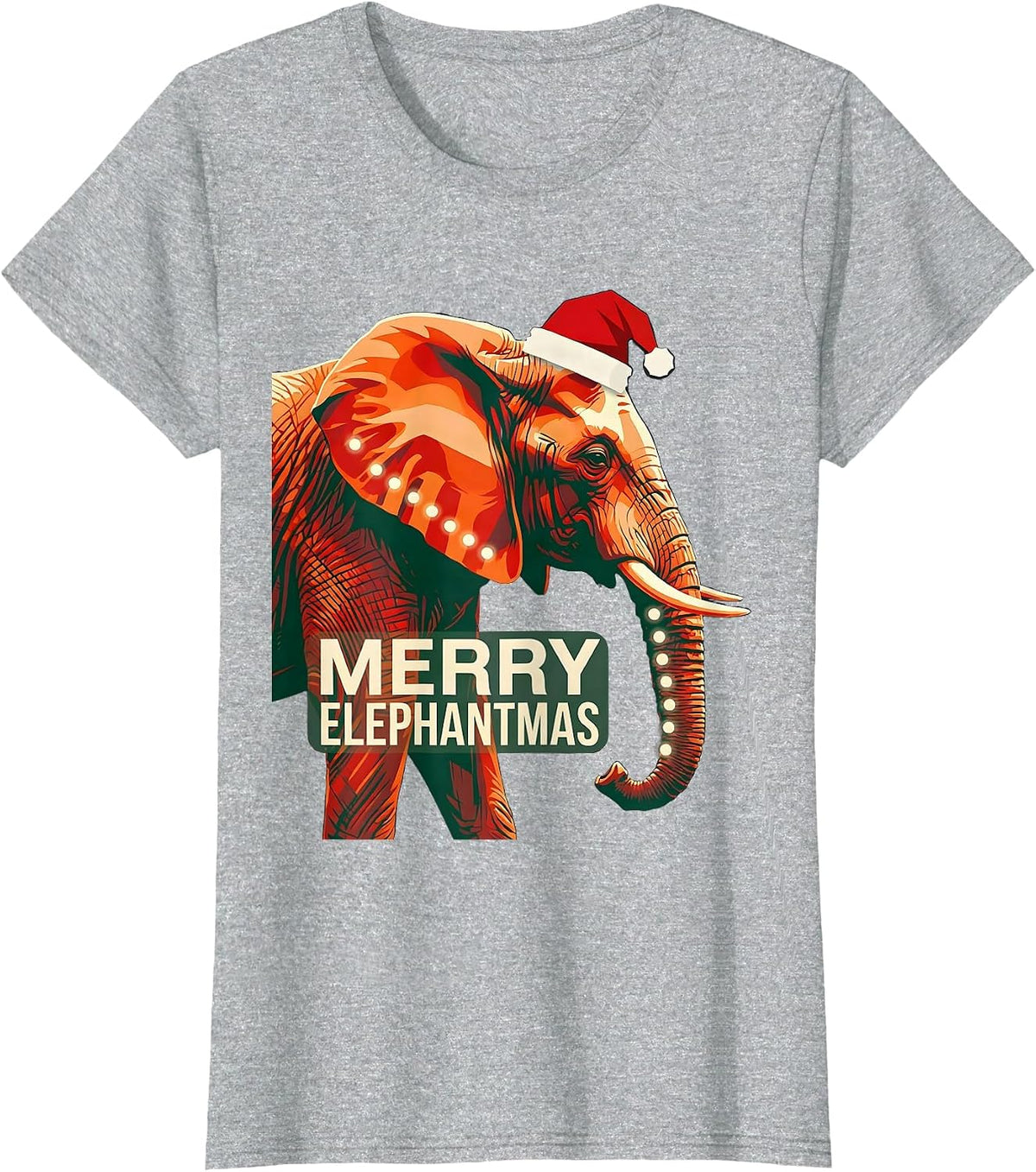 Women's Merry Elephantmas Screenprint Poster Whimsical Animal Lover T-Shirt - Heather Grey