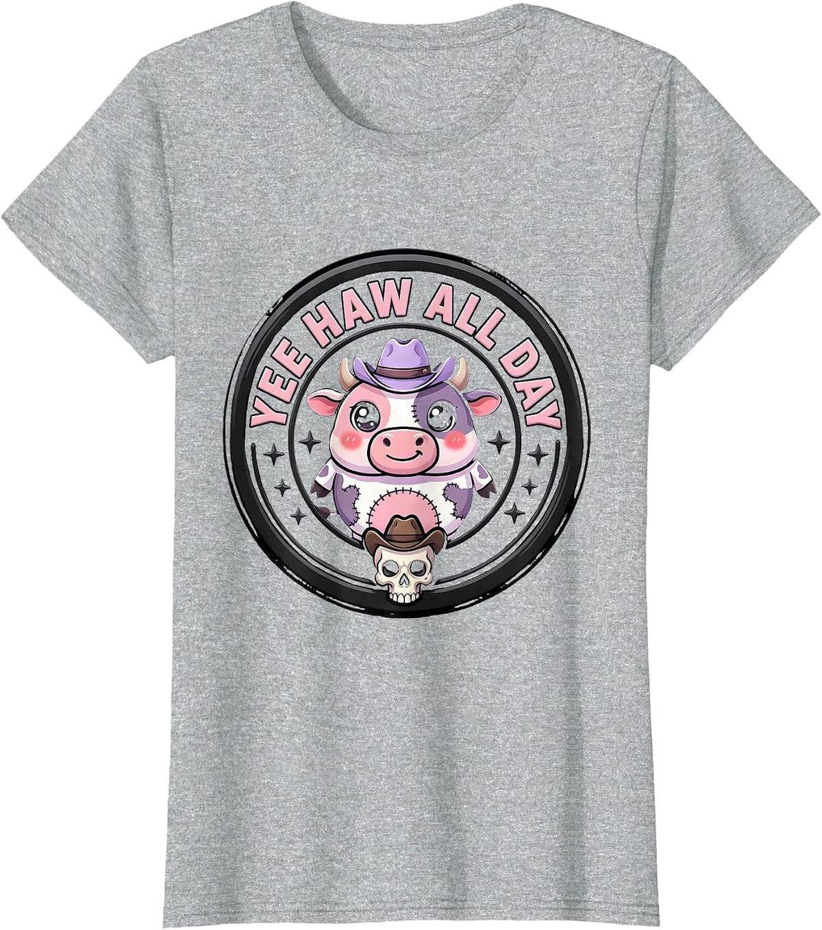 Women's Yee Haw All Day Cowgirl Graphic Design T-Shirt - Heather Grey