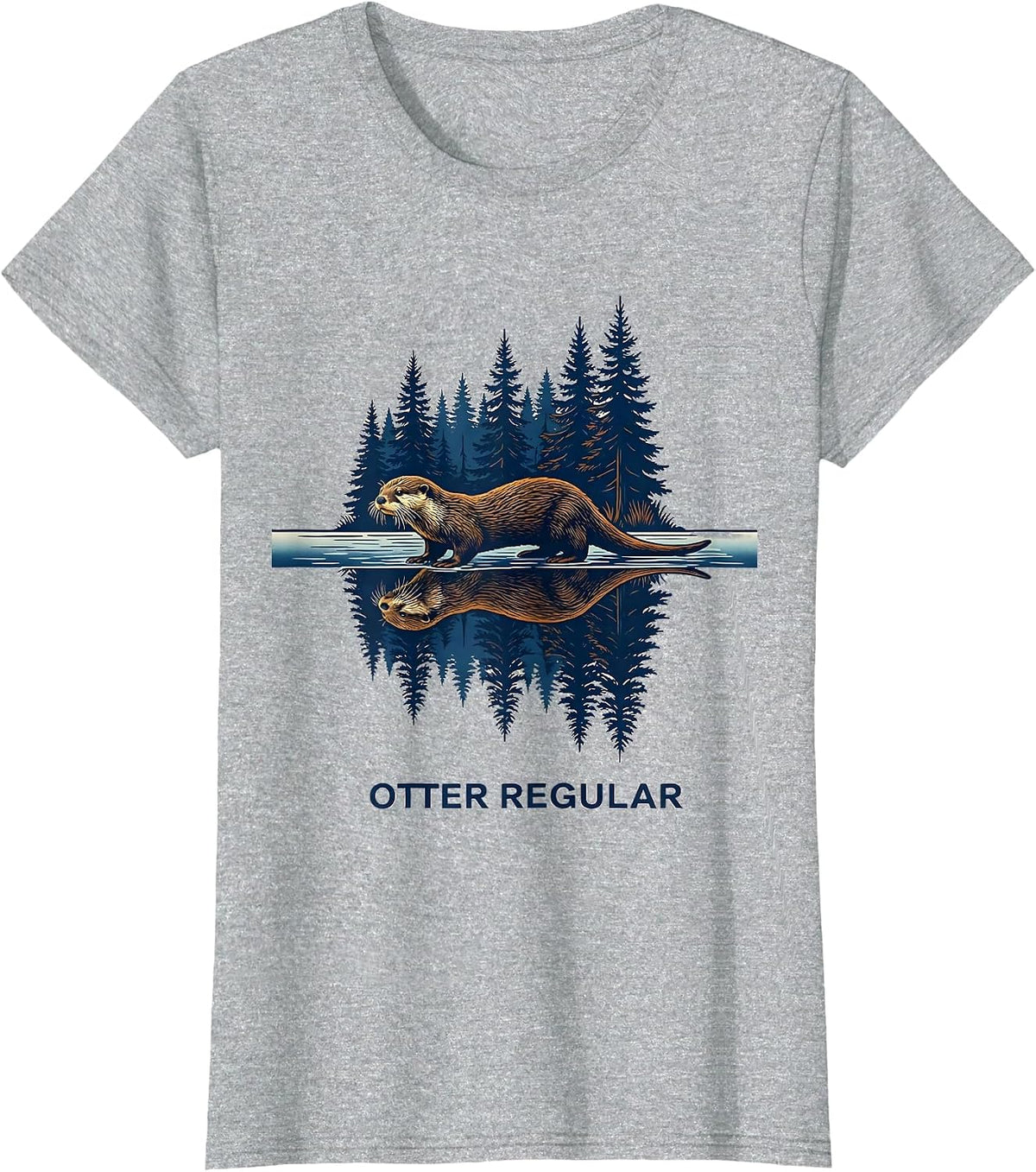 Otter Regular Ukiyo-e Forest Wildlife Nature Art Outdoor T-Shirt - Heather Grey