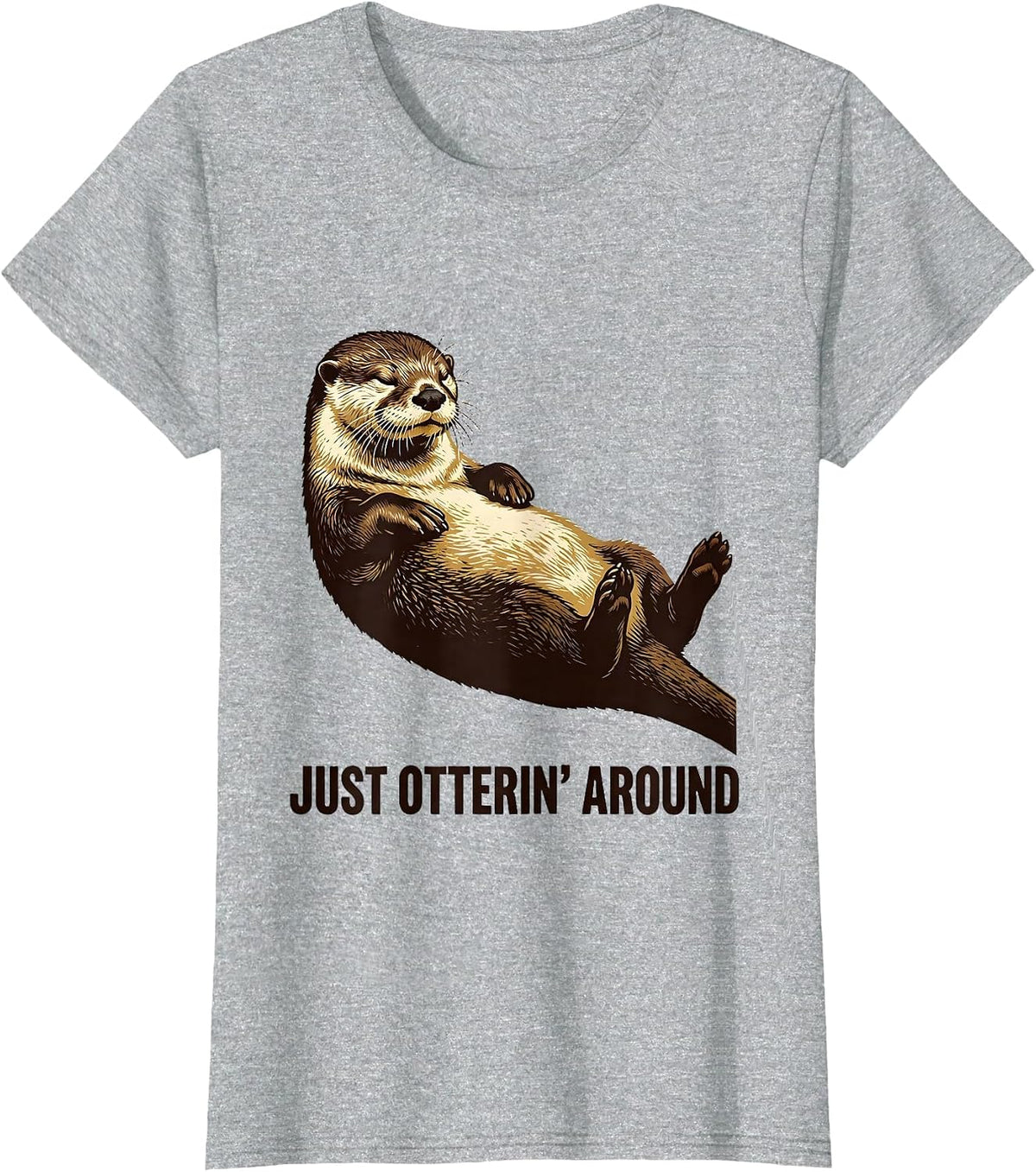 Just Otterin' Around Vintage Funny Animal Pun Humor T-Shirt - Heather Grey