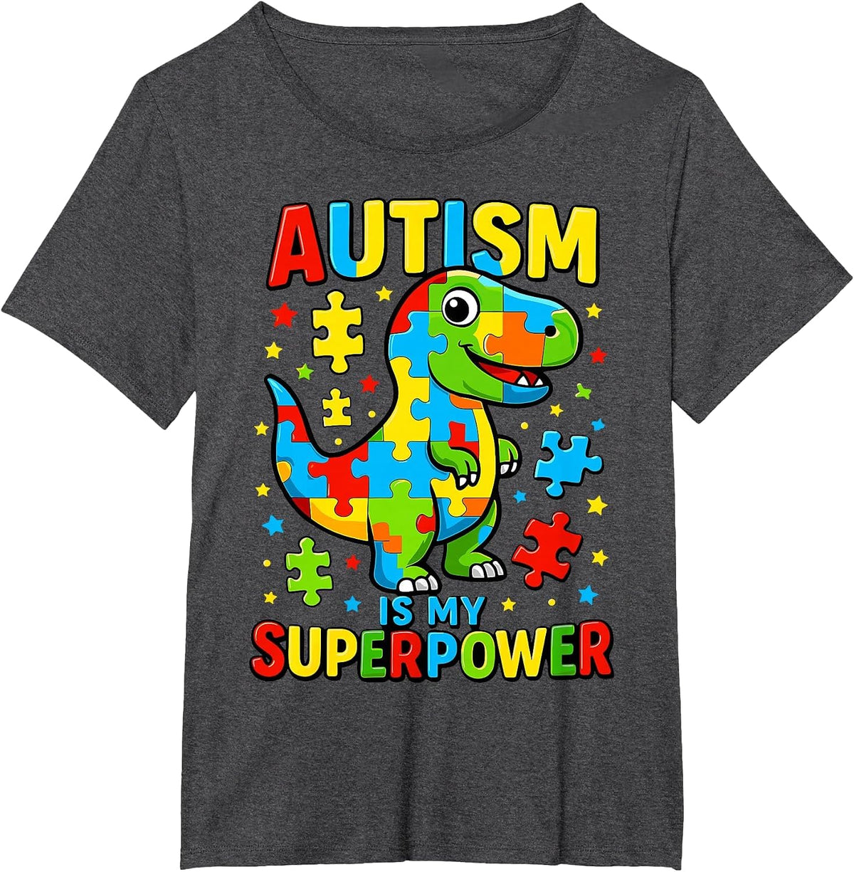 Autism is My Superpower Autism Awareness T-Rex Dino T-Shirt - Dark Heather Grey