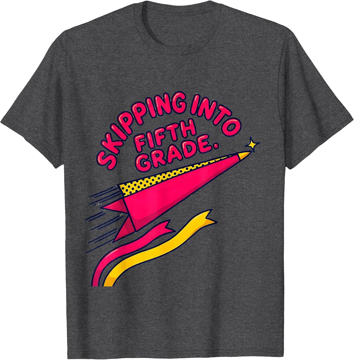 Men's Skipping Into Fifth Grade Playful Pennant Flag Back T-Shirt - Dark Heather Grey