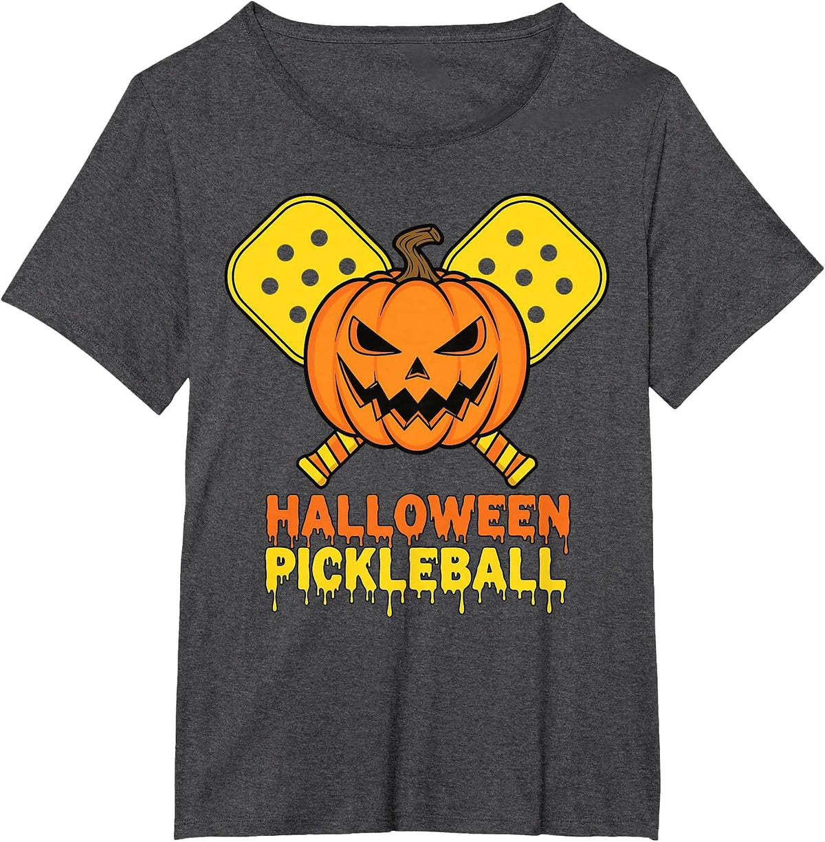Halloween Pickleball Pumpkin Jack O Lantern Face T-Shirt - Dark Heather Grey