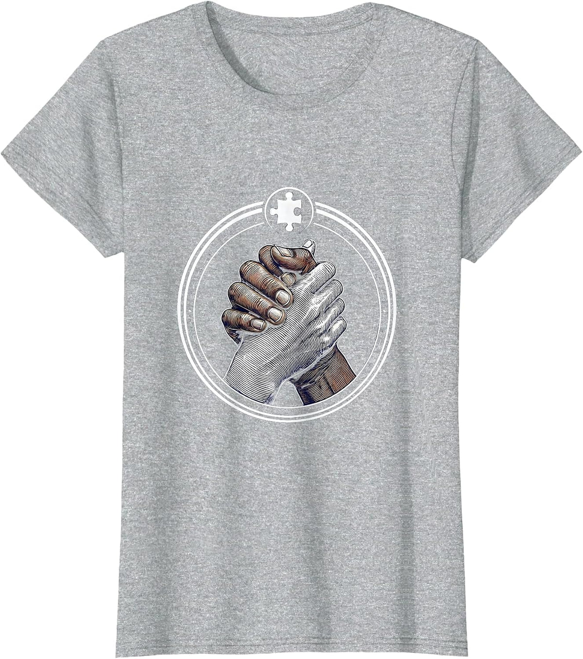 Autism Awareness Unity Hands Intertwined Design T-Shirt - Heather Grey