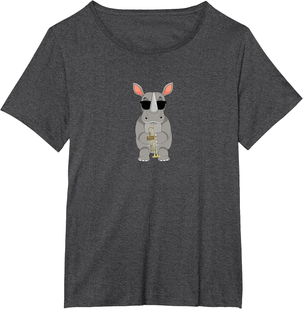 Funny Rhino Wearing Sunglasses Playing Trumpet T-Shirt - Dark Heather Grey