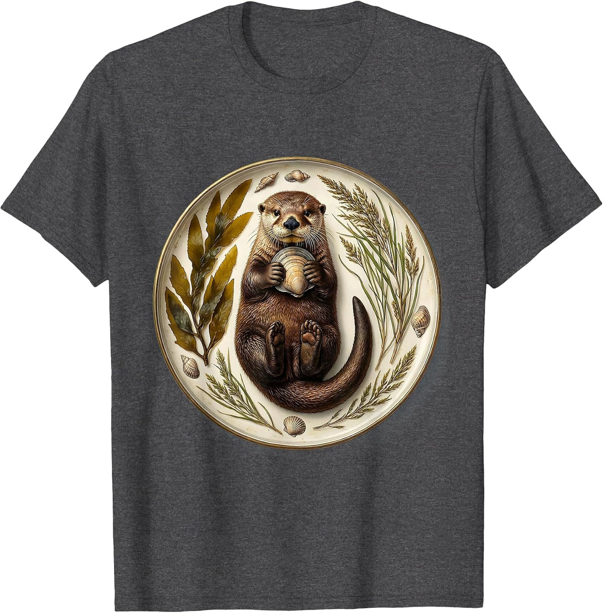 Otter Cracking Clam at Sunset Graphic T-Shirt - Dark Heather Grey