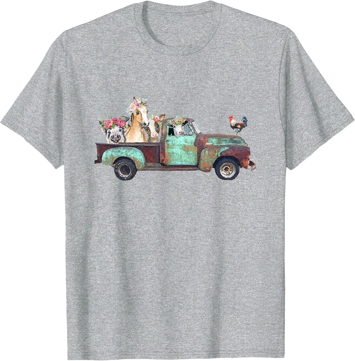 Farm Pickup Truck with Farm Animals Farming T-Shirt - Heather Grey
