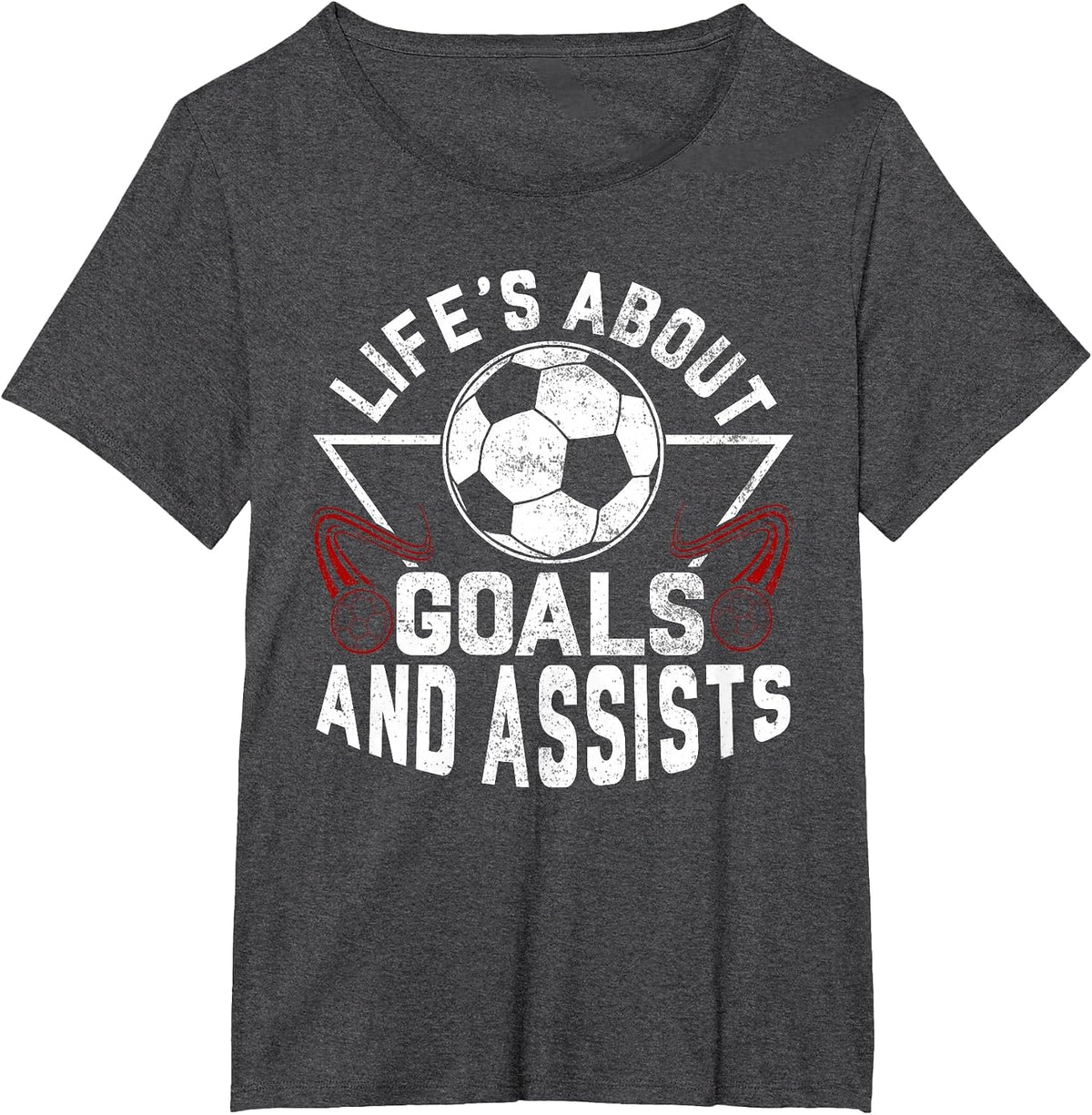 Life's About Goals (and Assists) Soccer Player for Boys Men T-Shirt - Dark Heather Grey