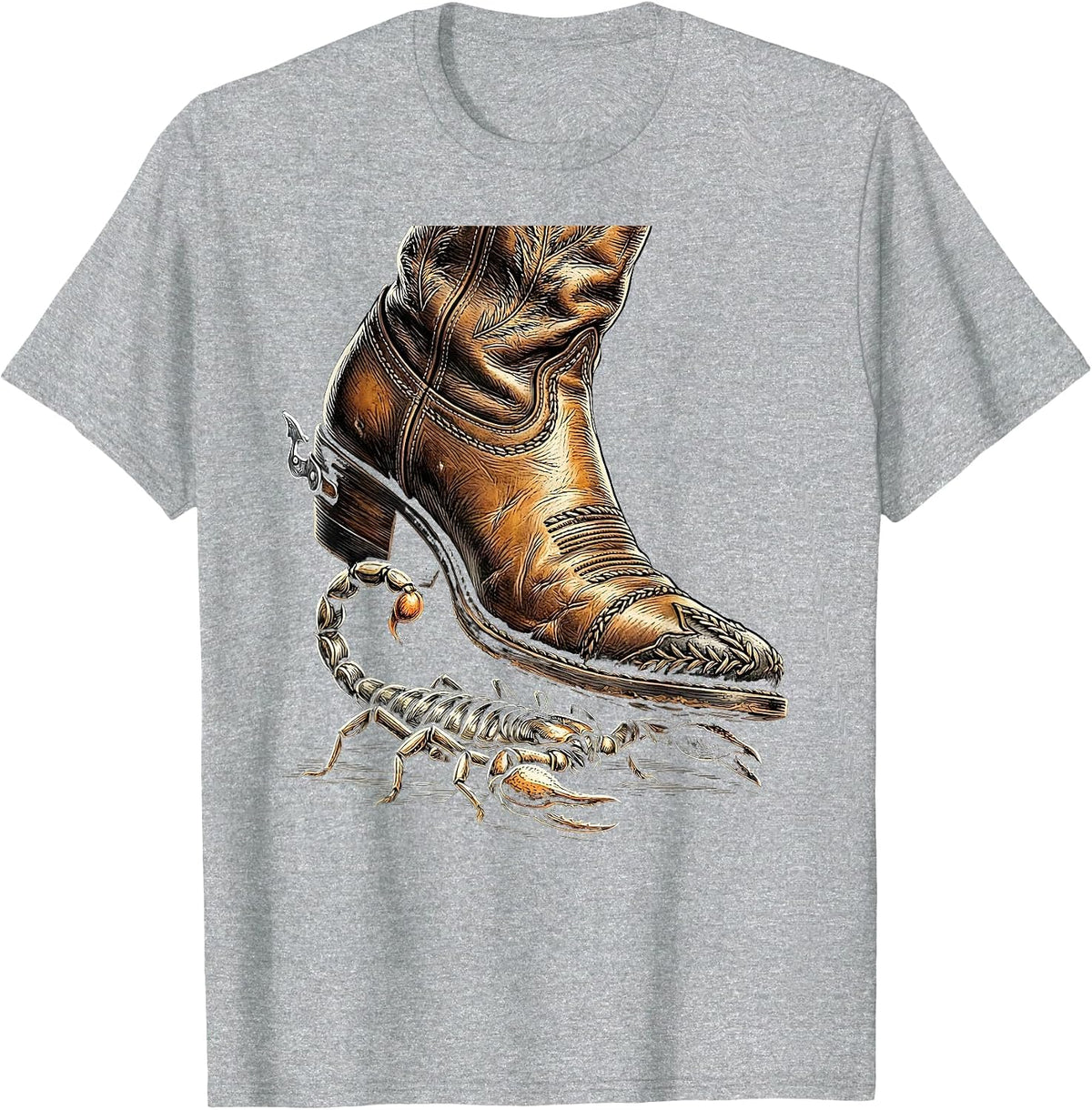 Men's Cowgirl Boot Crushing Scorpion Graphic Tee T-Shirt - Heather Grey