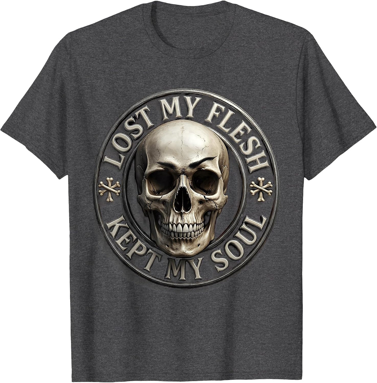 Lost My Flesh Kept My Soul Dark Gothic Design T-Shirt - Dark Heather Grey