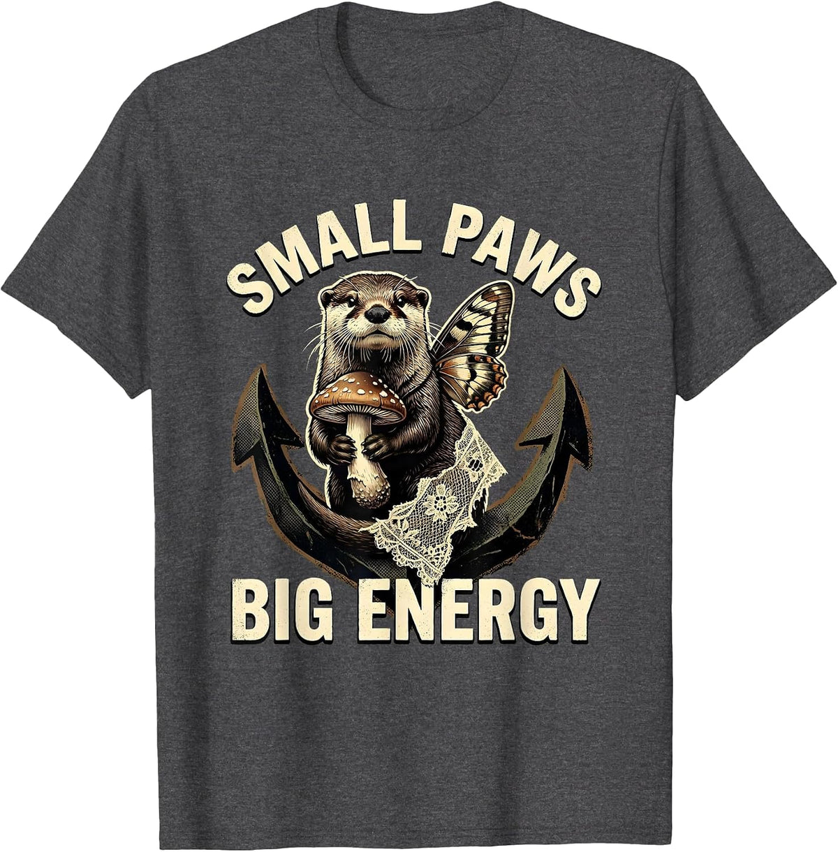 Men's Small Paws Big Energy Otter Design T-Shirt - Dark Heather Grey