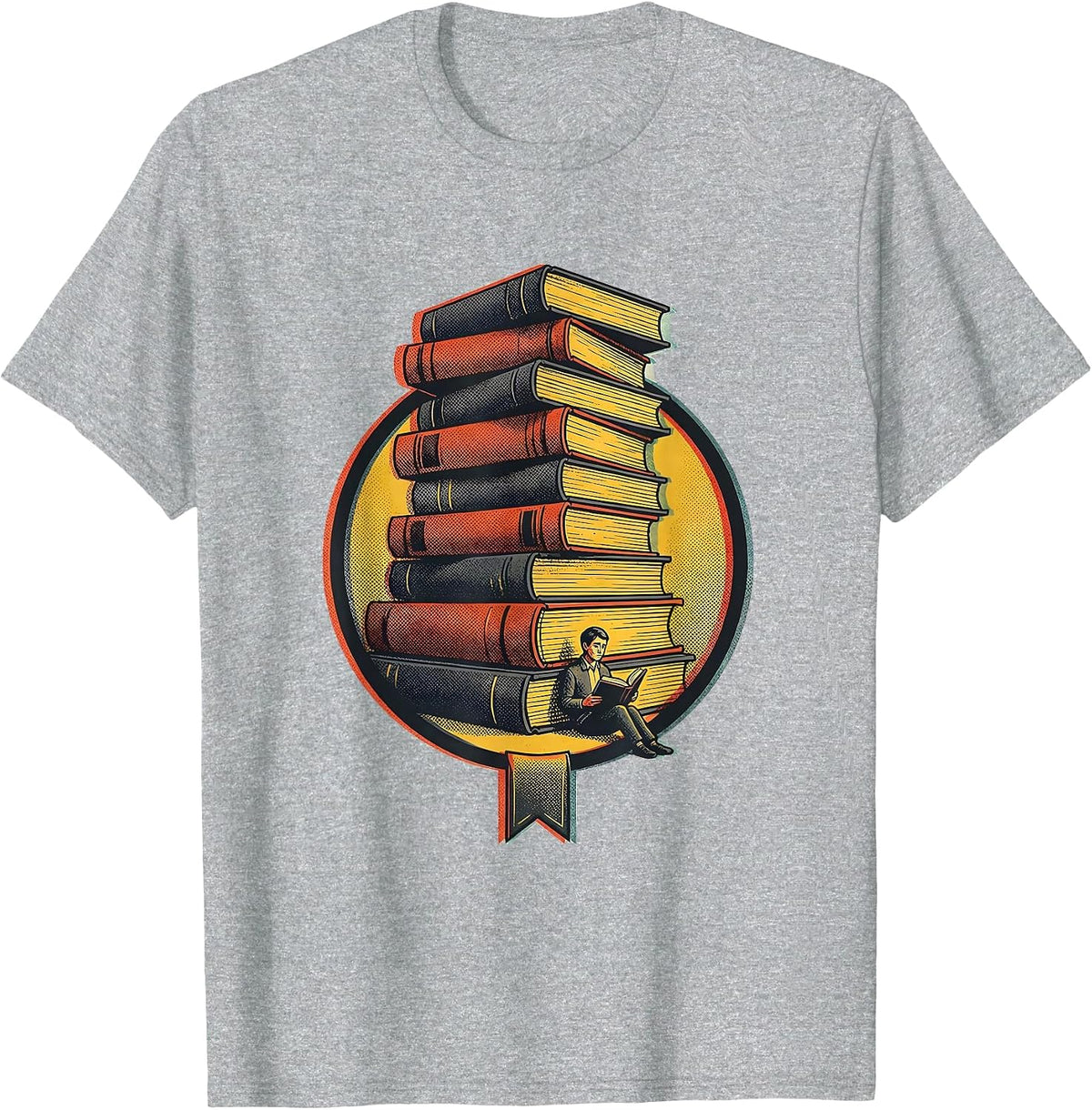 Men's Book Tower Reader Badge Bookworm Librarian Gift T-Shirt - Heather Grey
