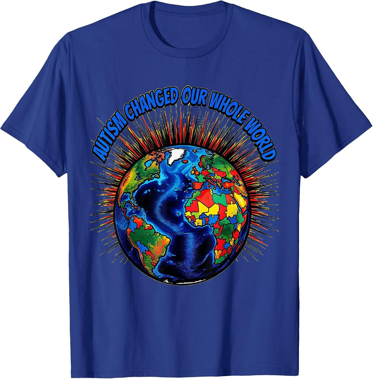 Autism Changed Our Whole World Awareness Design T-Shirt - Royal Blue