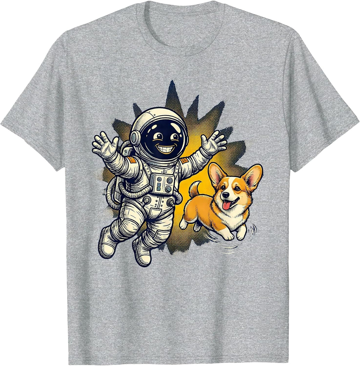 Men's Astronaut Space Corgi Floating Galaxy Dog T-Shirt - Heather Grey