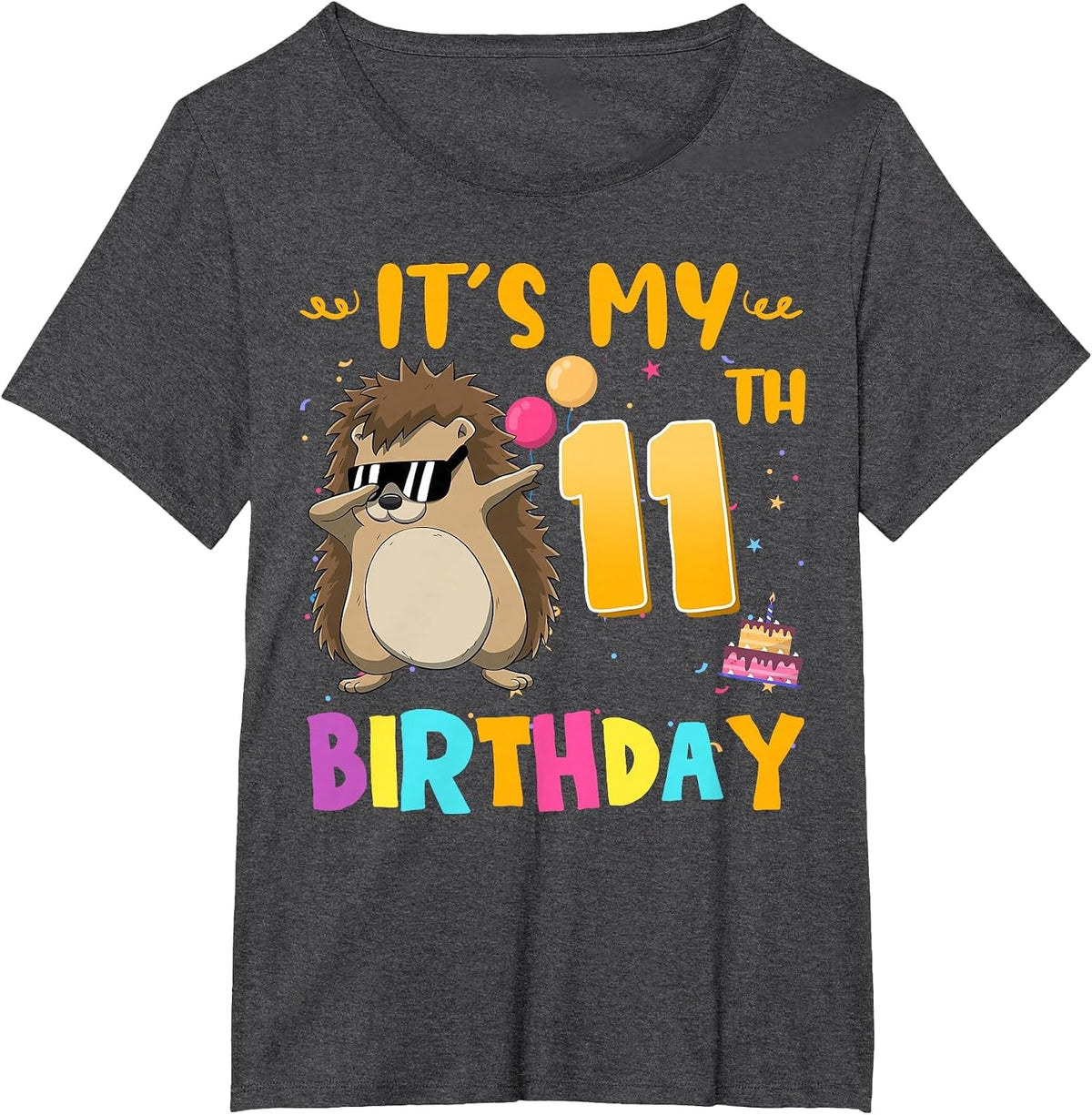 It's My 11th Birthday Dabbing Hedgehog 11 Years Old T-Shirt - Dark Heather Grey