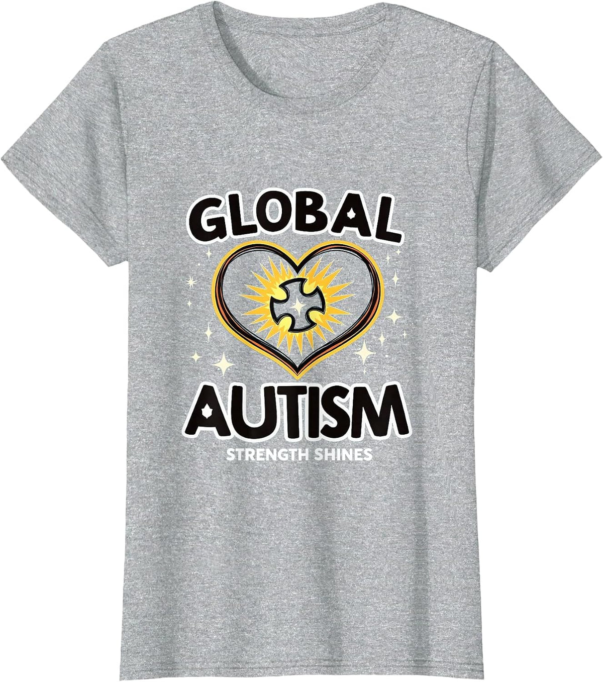 Global Autism Strength Shines Awareness Design T-Shirt - Heather Grey