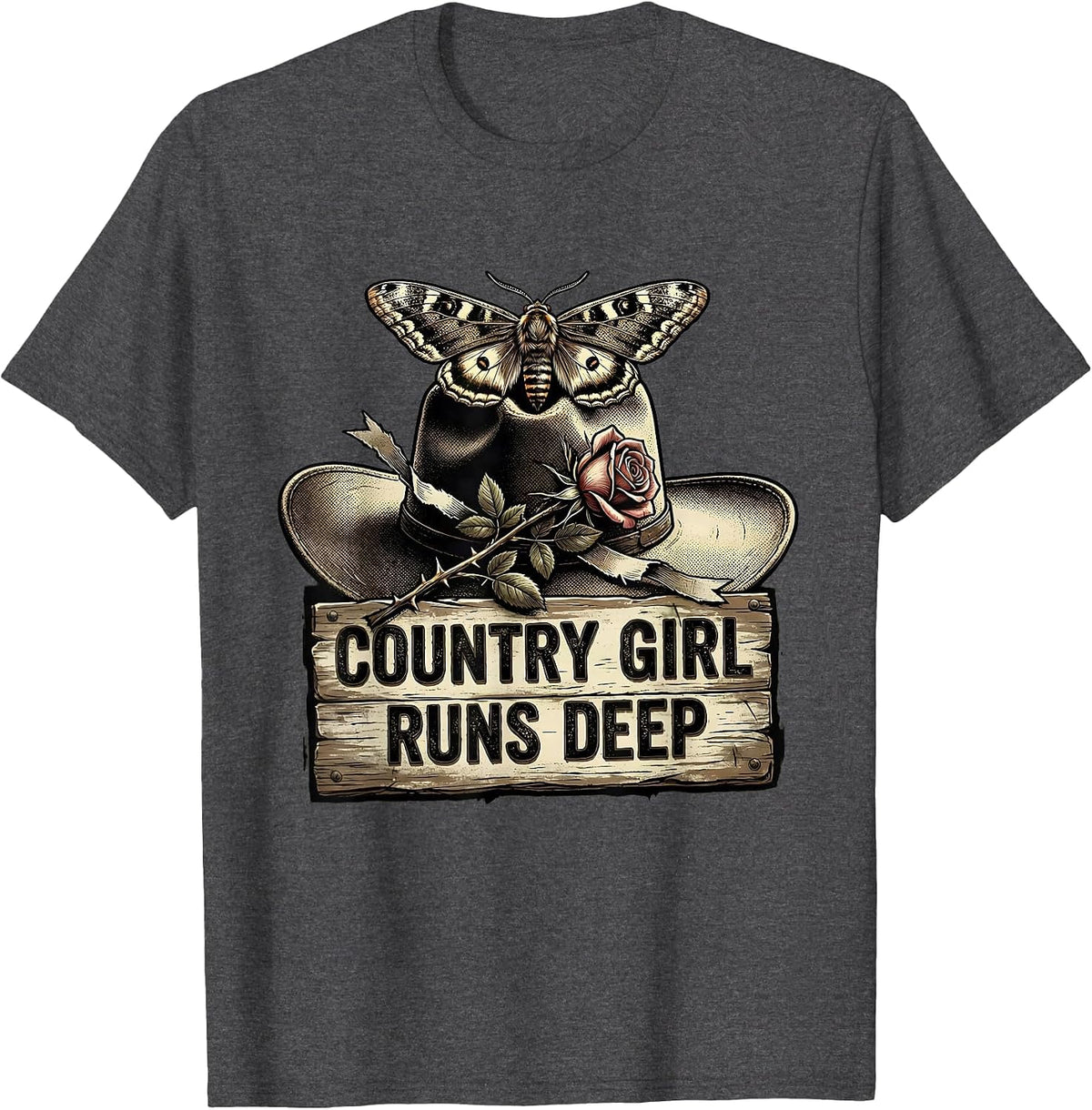 Country Girl Runs Deep Cowboy Western Design T-Shirt - Dark Heather Grey
