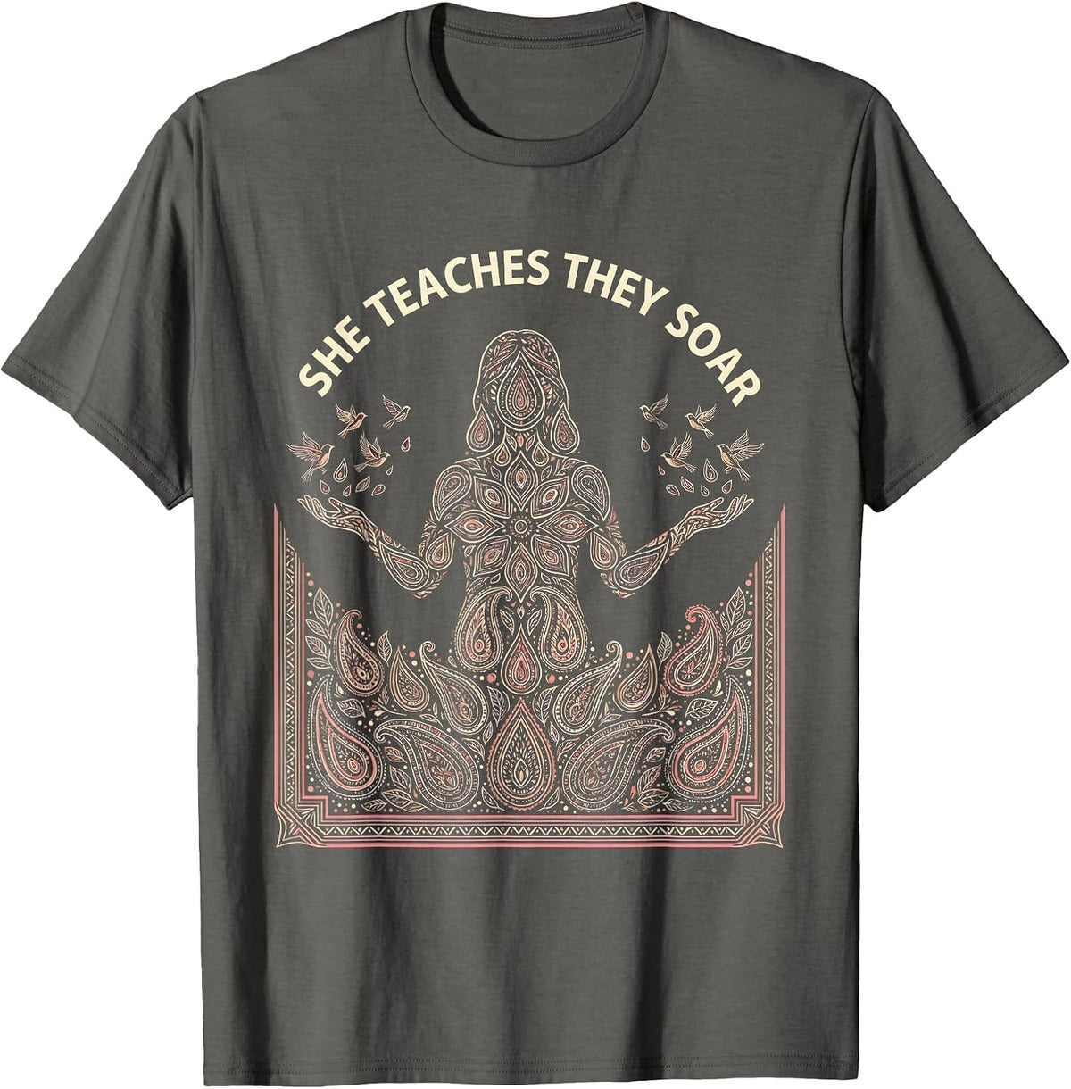 She Teaches They Soar Elementary Teacher Design T-Shirt - Asphalt Grey