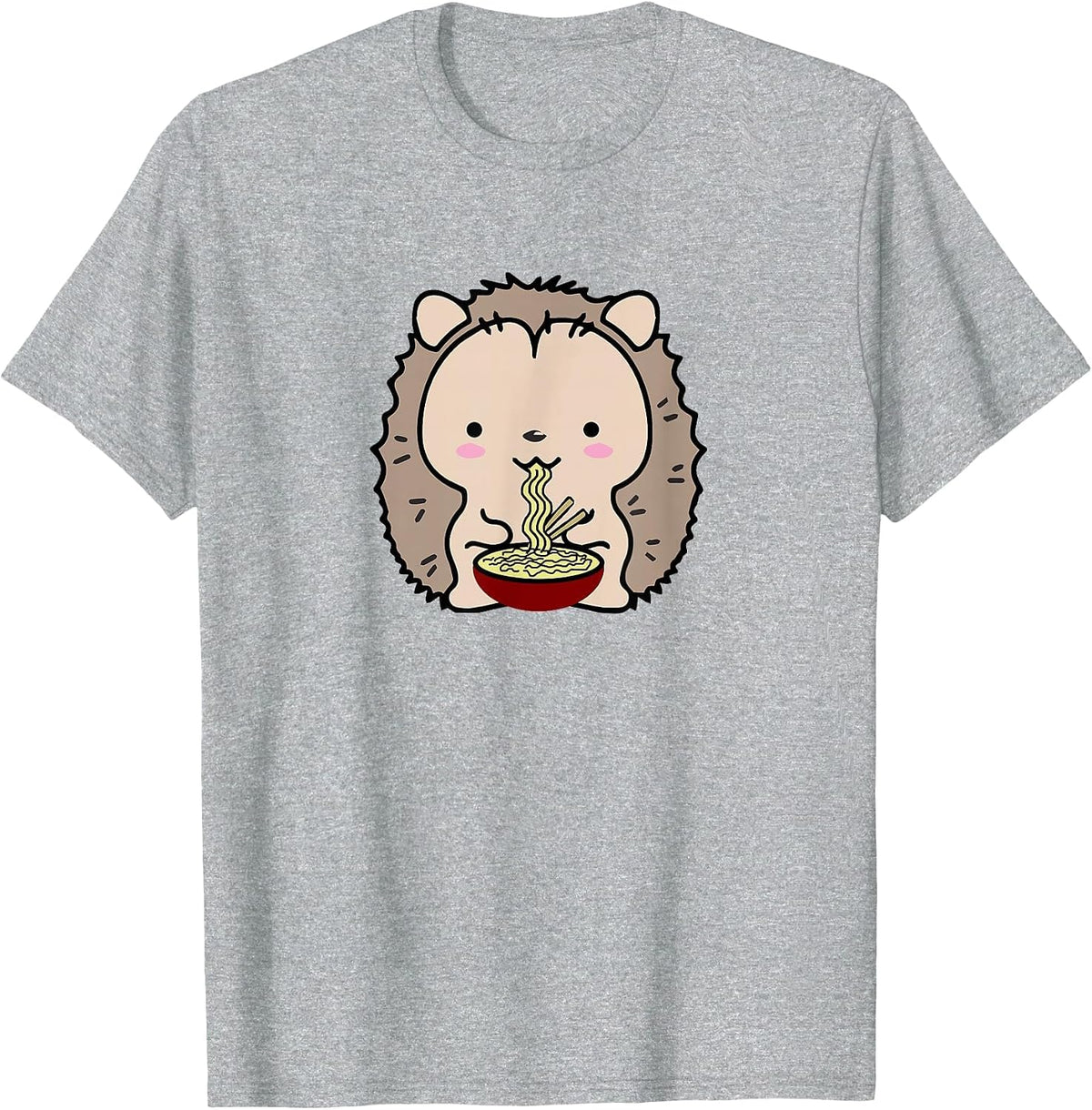Hedgehog Eating Ramen Noodle Soup Cute Tee Shirt T-Shirt - Heather Grey