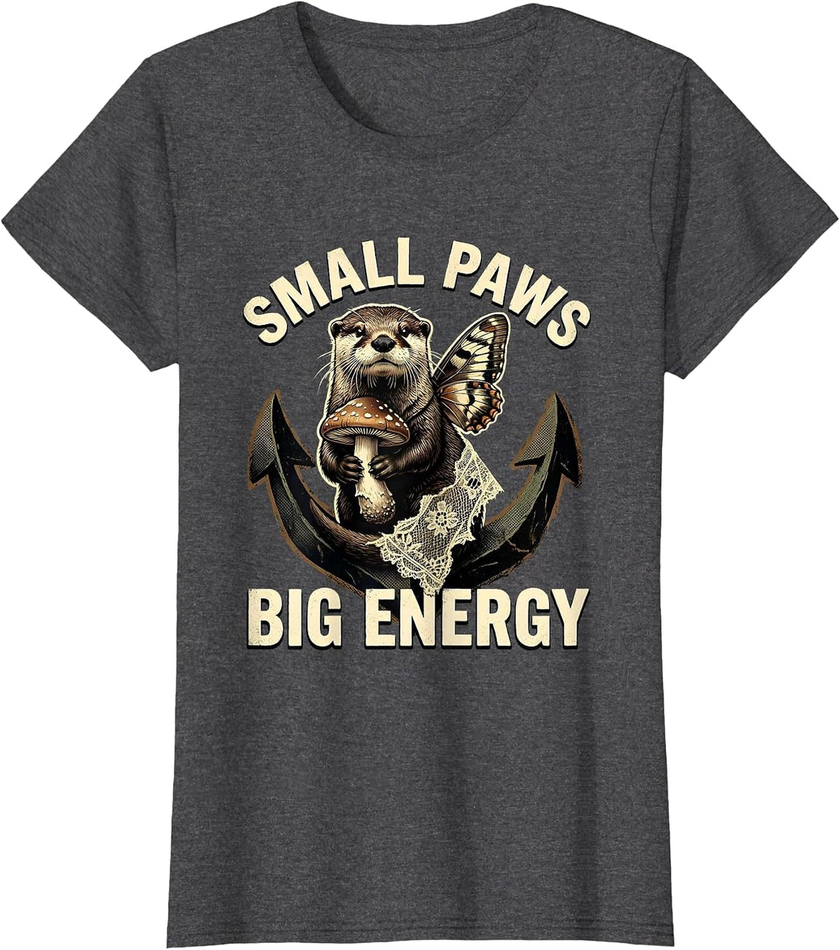 Women's Small Paws Big Energy Otter Design T-Shirt - Dark Heather Grey
