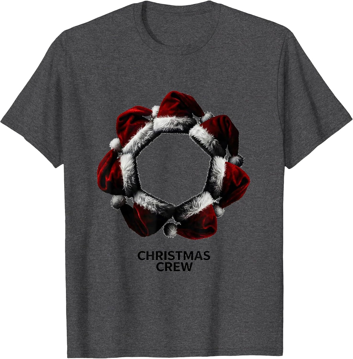 Christmas Crew Festive Family Matching Santa Hat Holiday T-Shirt - Dark Heather Grey