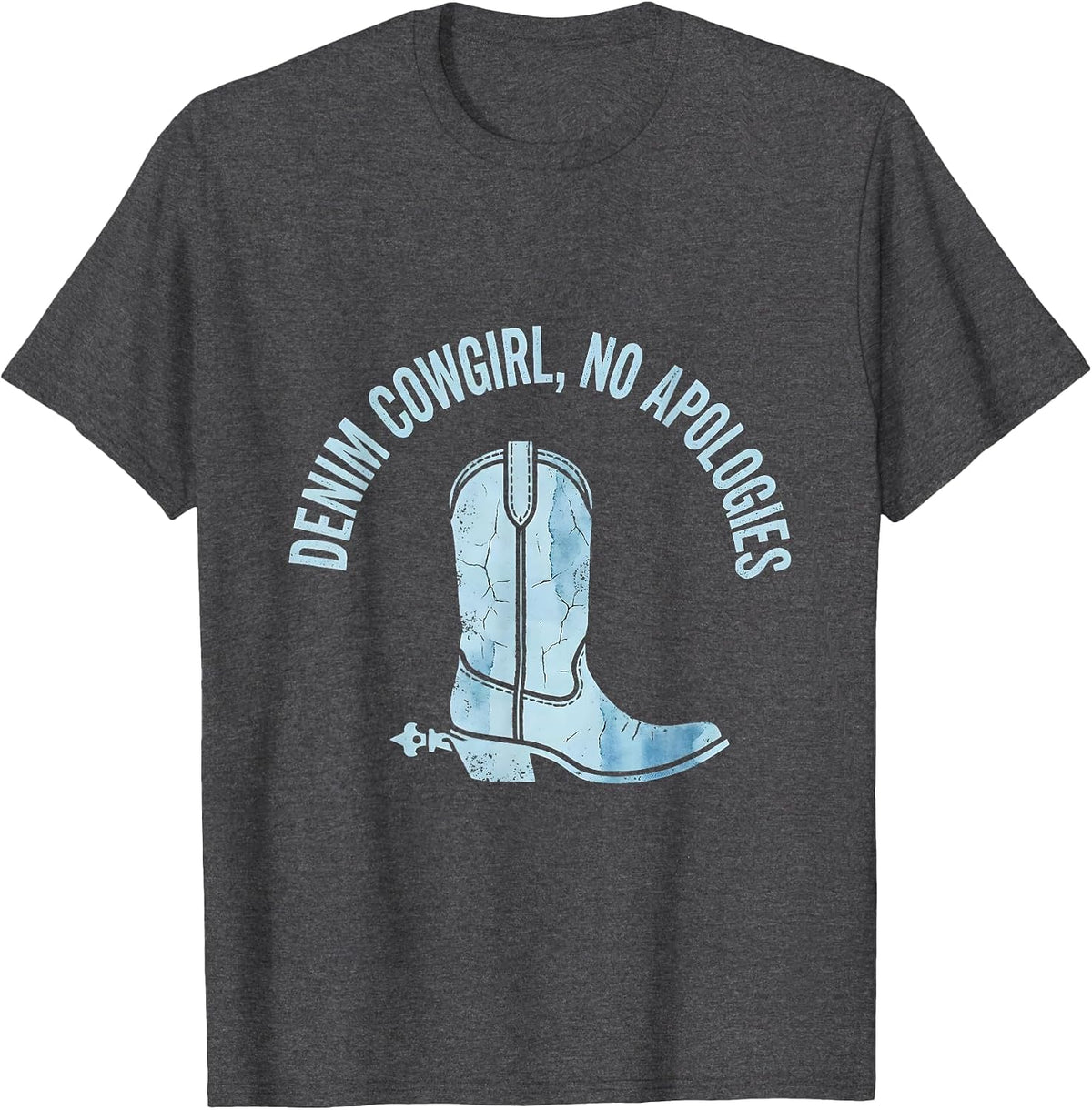 Men's Denim Cowgirl No Apologies Western Design T-Shirt - Dark Heather Grey