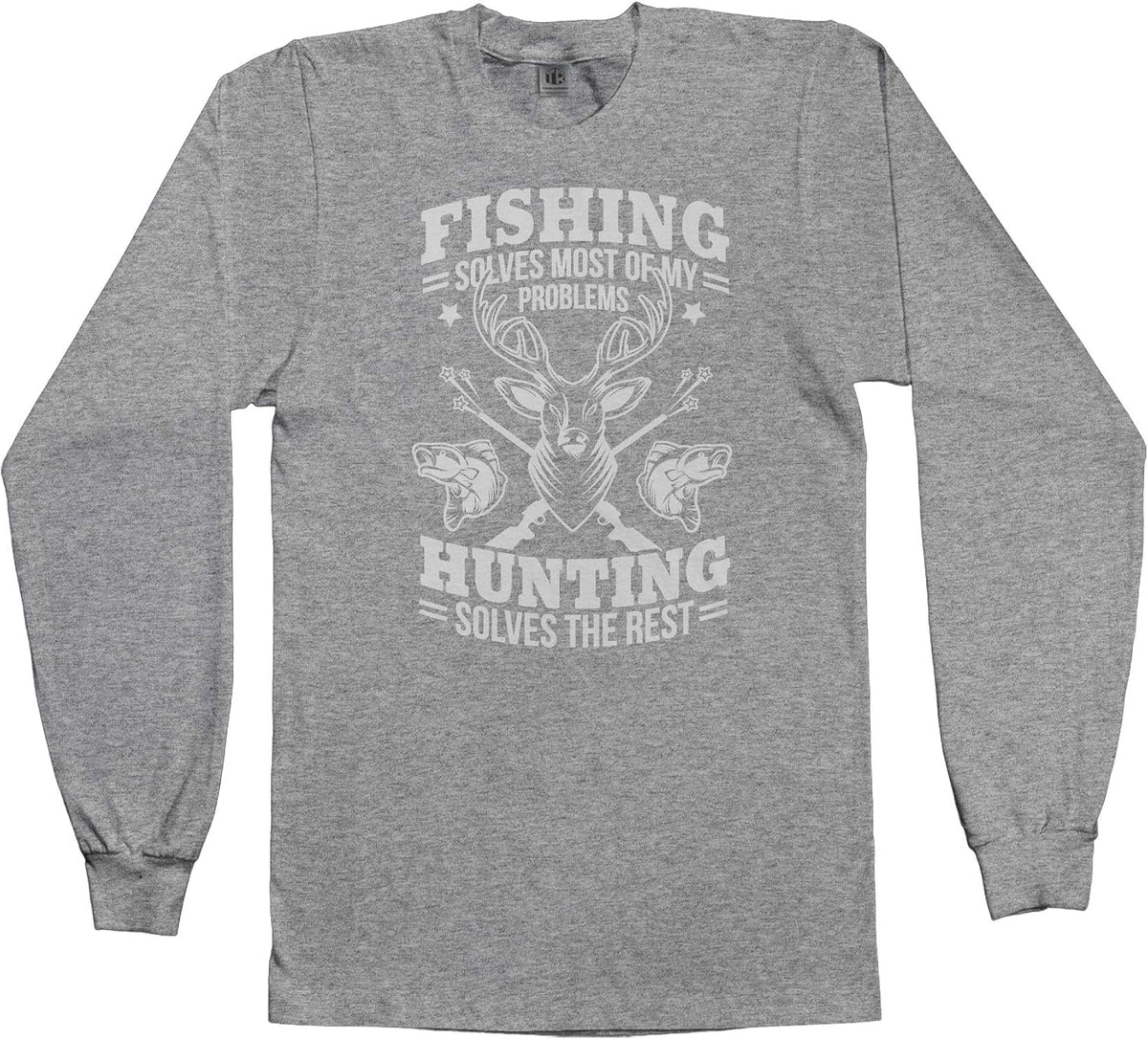 Fishing Solves Most Problems | Hunting Gift Men's Long Sleeve T-Shirt - Sport Gray