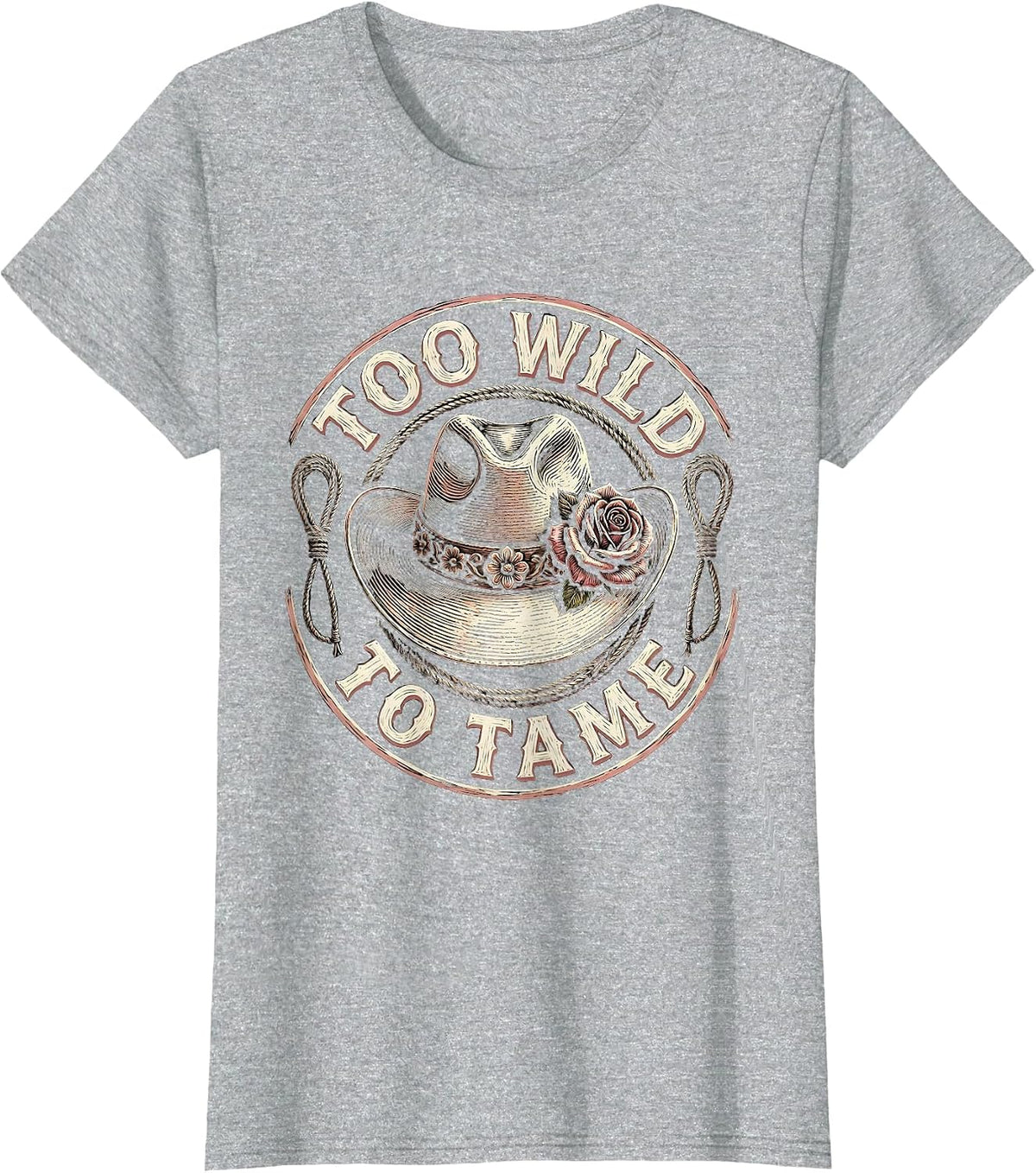 Women's Too Wild To Tame Cowboy Western Design T-Shirt - Heather Grey