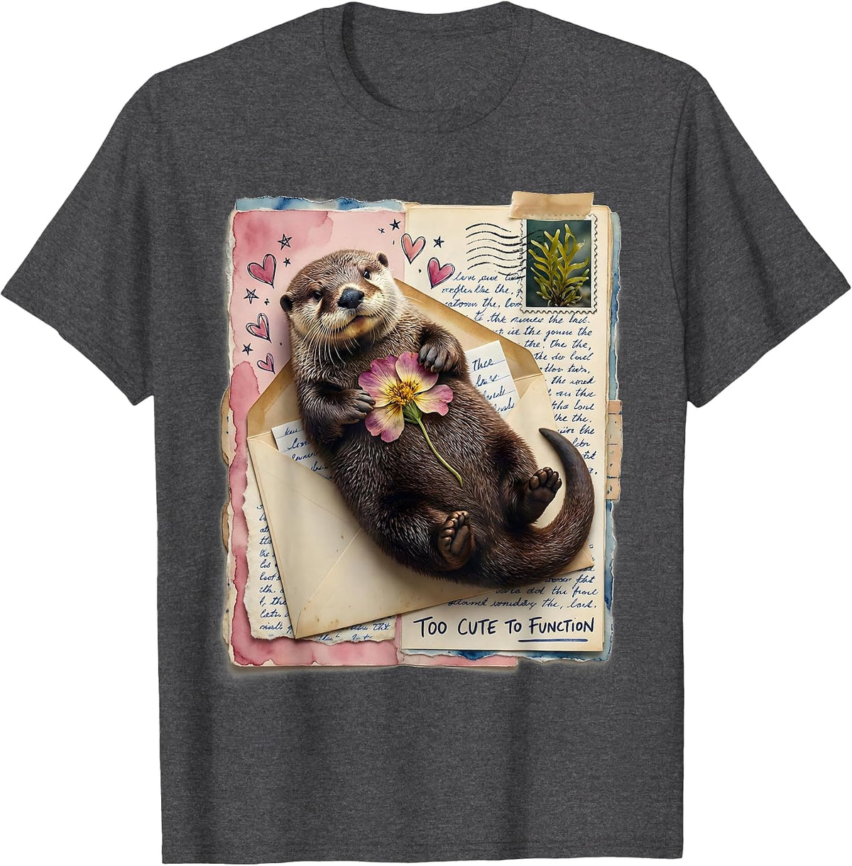 Men's Too Cute To Function Sea Otter Design T-Shirt - Dark Heather Grey