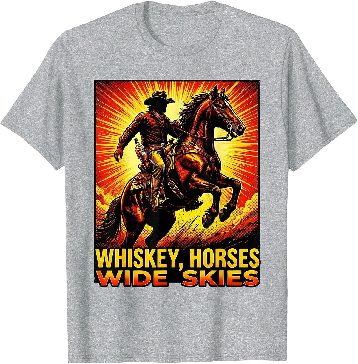 Men's Whiskey Horses Wide Skies Western Design T-Shirt - Heather Grey