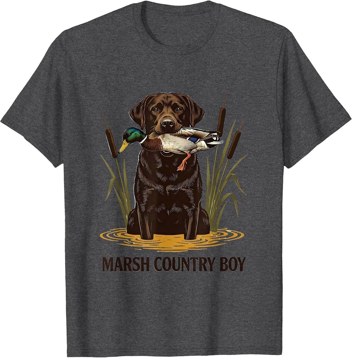 Marsh Country Boy Screenprint Poster Labrador Duck Hunting T-Shirt - Dark Heather Grey