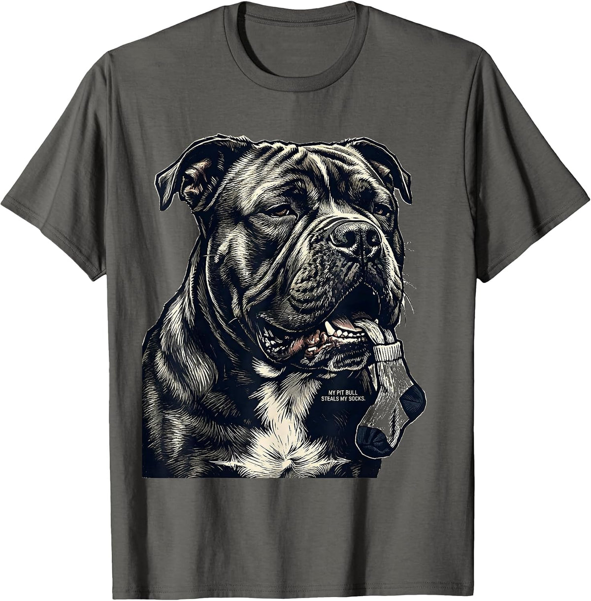 Men's My Pit Bull Steals My Socks Funny Pitbull Dog Mom Humor T-Shirt - Asphalt Grey
