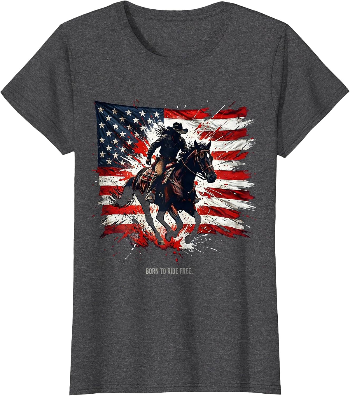 Women's Born to Ride Free White Cowgirl Design T-Shirt - Dark Heather Grey