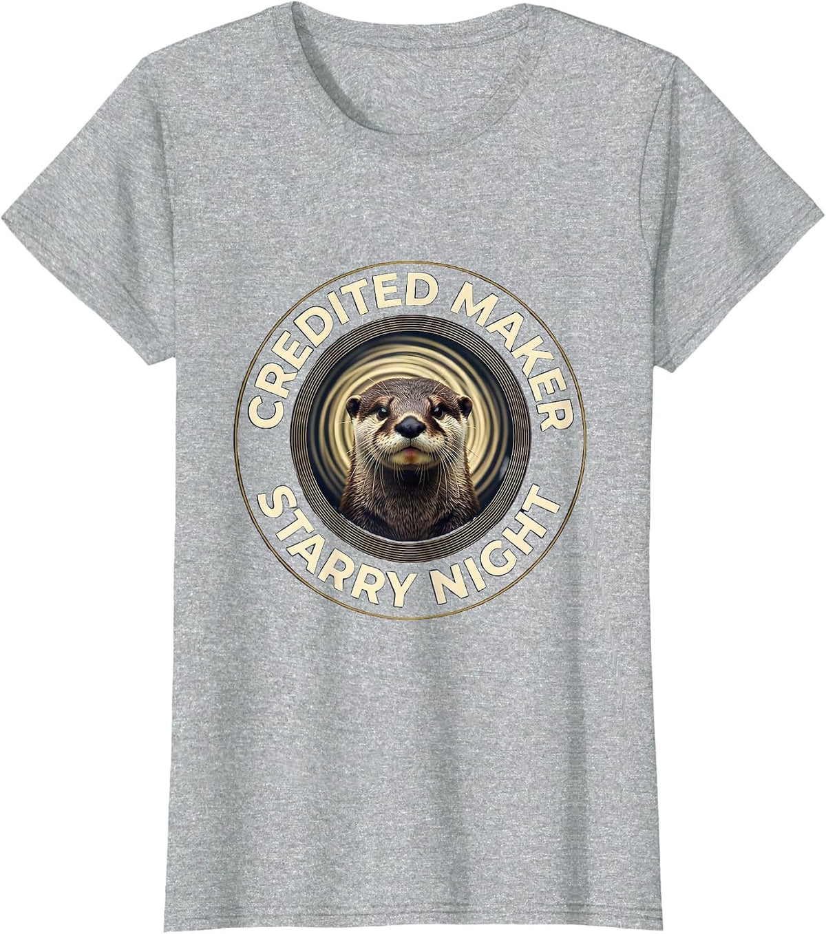 Women's Credited Maker Starry Night Whimsical Otter Art Lover Humor T-Shirt - Heather Grey