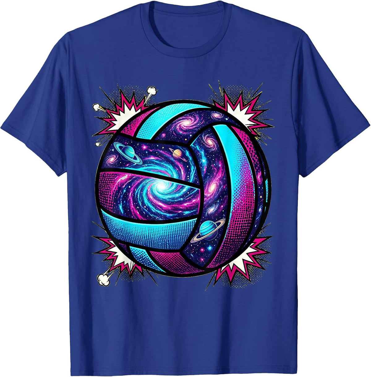 Cosmic Volleyball Galaxy Swirl Illustration T-Shirt - Royal Blue