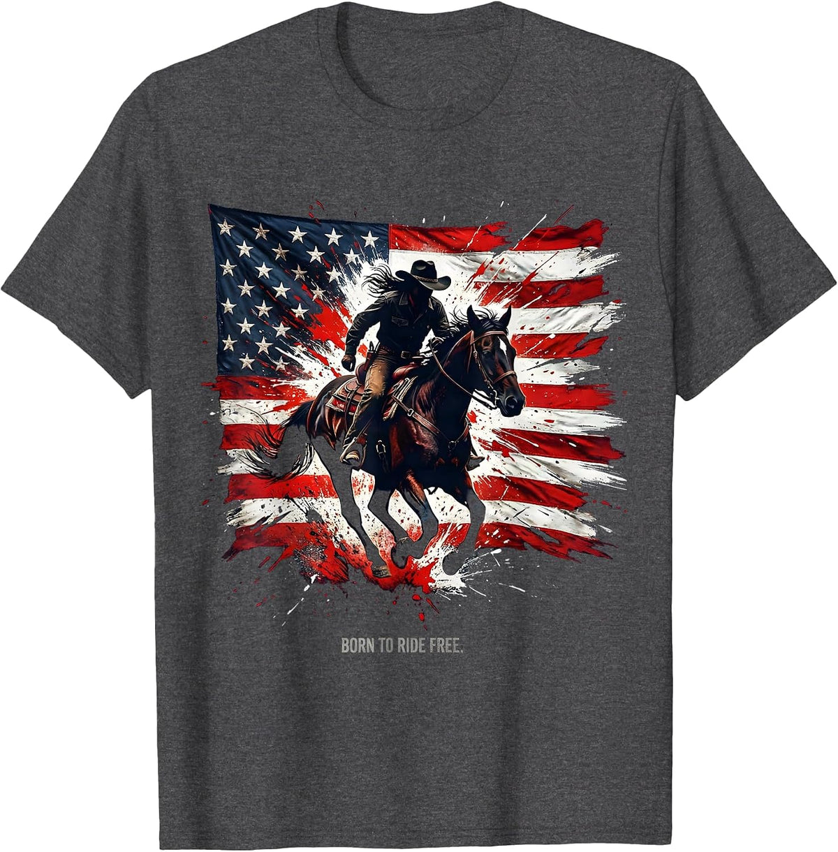 Men's Born to Ride Free White Cowgirl Design T-Shirt - Dark Heather Grey