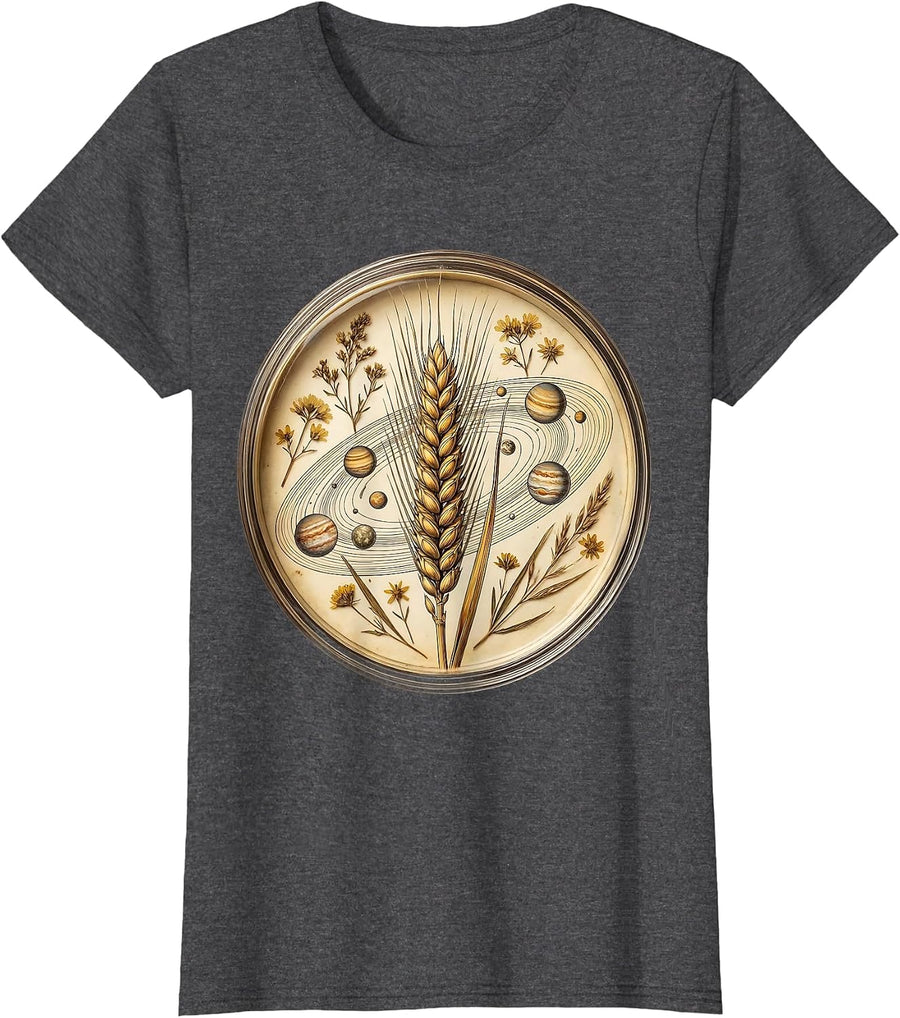Women's Virgo Maiden Cosmic Planets Astrology Graphic T-Shirt - Dark Heather Grey