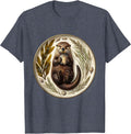 Otter Cracking Clam at Sunset Graphic T-Shirt - Heather Blue
