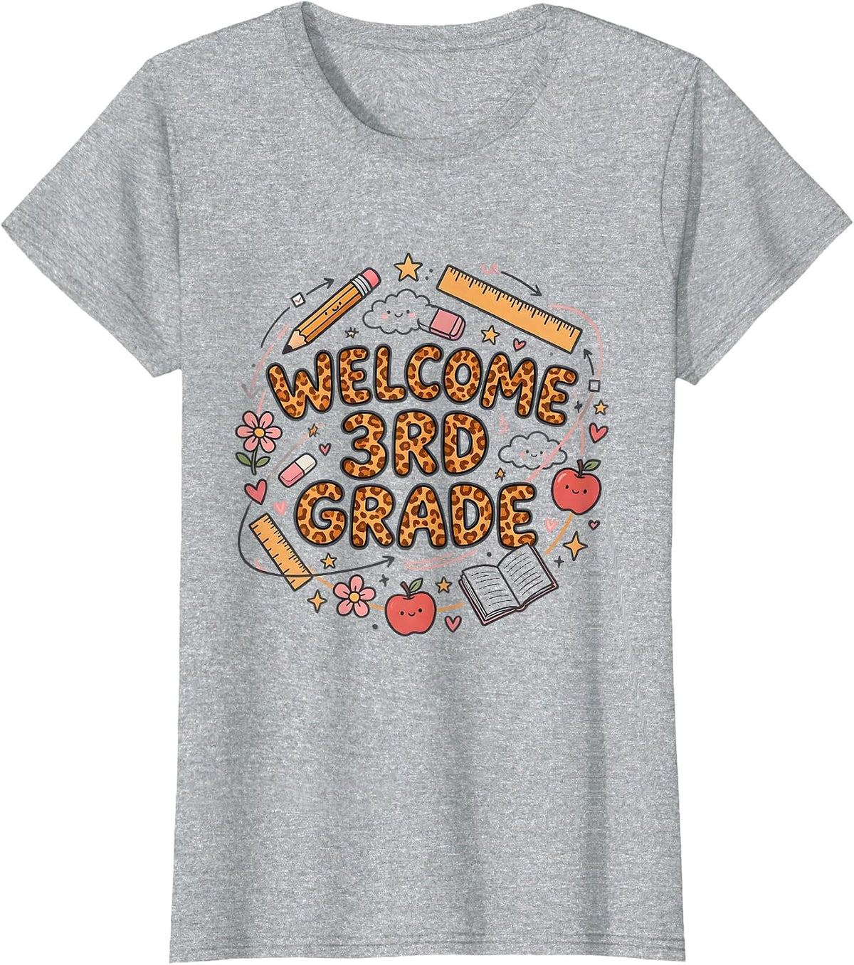 Welcome 3rd Grade Leopard Print Teacher Back To School Girls T-Shirt - Heather Grey