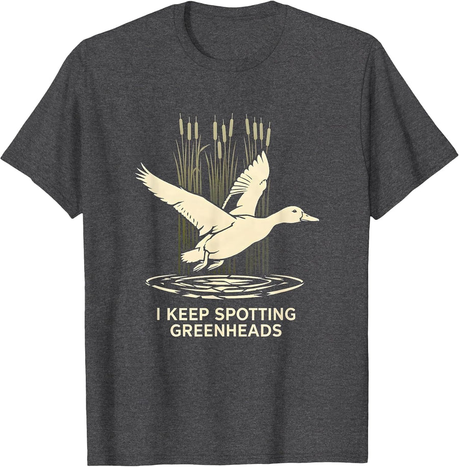 Men's I Keep Spotting Greenheads Mallard Duck Hunting Camo T-Shirt - Dark Heather Grey