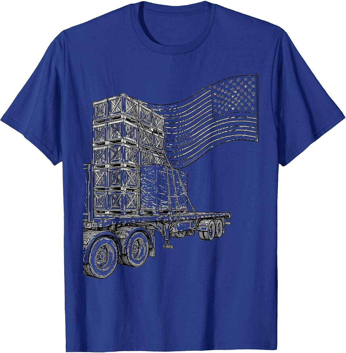 Men's Flatbed Trailer Flag Stripes Trucker Patriotic Pride T-Shirt - Royal Blue
