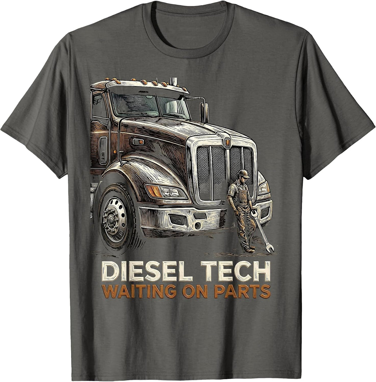 Men's Diesel Tech Waiting On Parts Funny Auto Mechanic Men Gift T-Shirt - Asphalt Grey