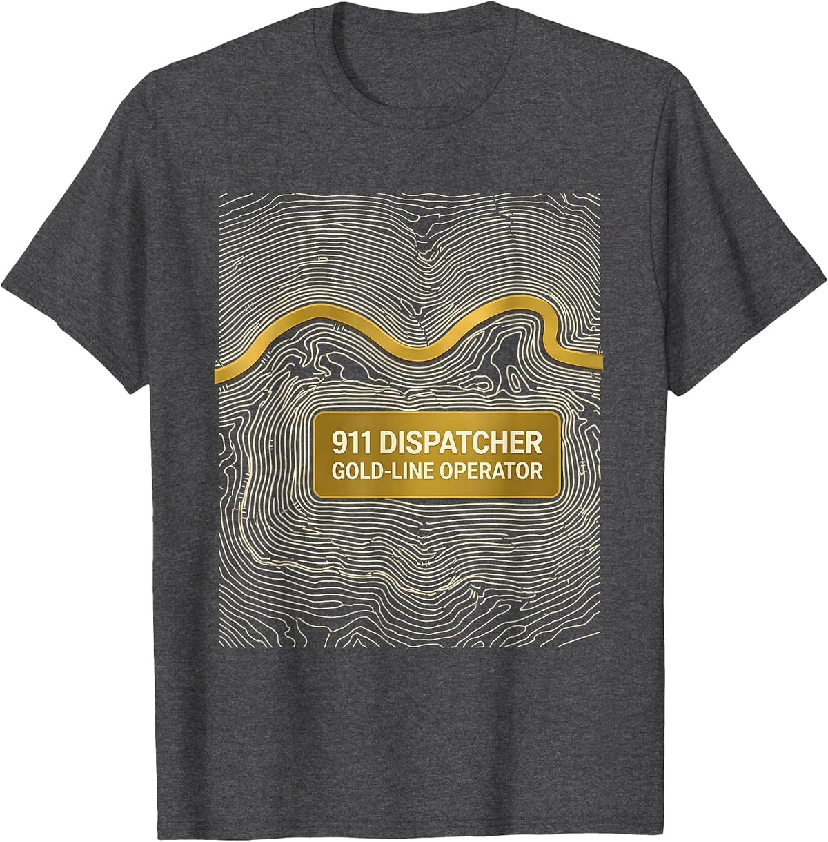 Men's 911 Dispatcher Gold-Line Operator Thin Line Tribute T-Shirt - Dark Heather Grey