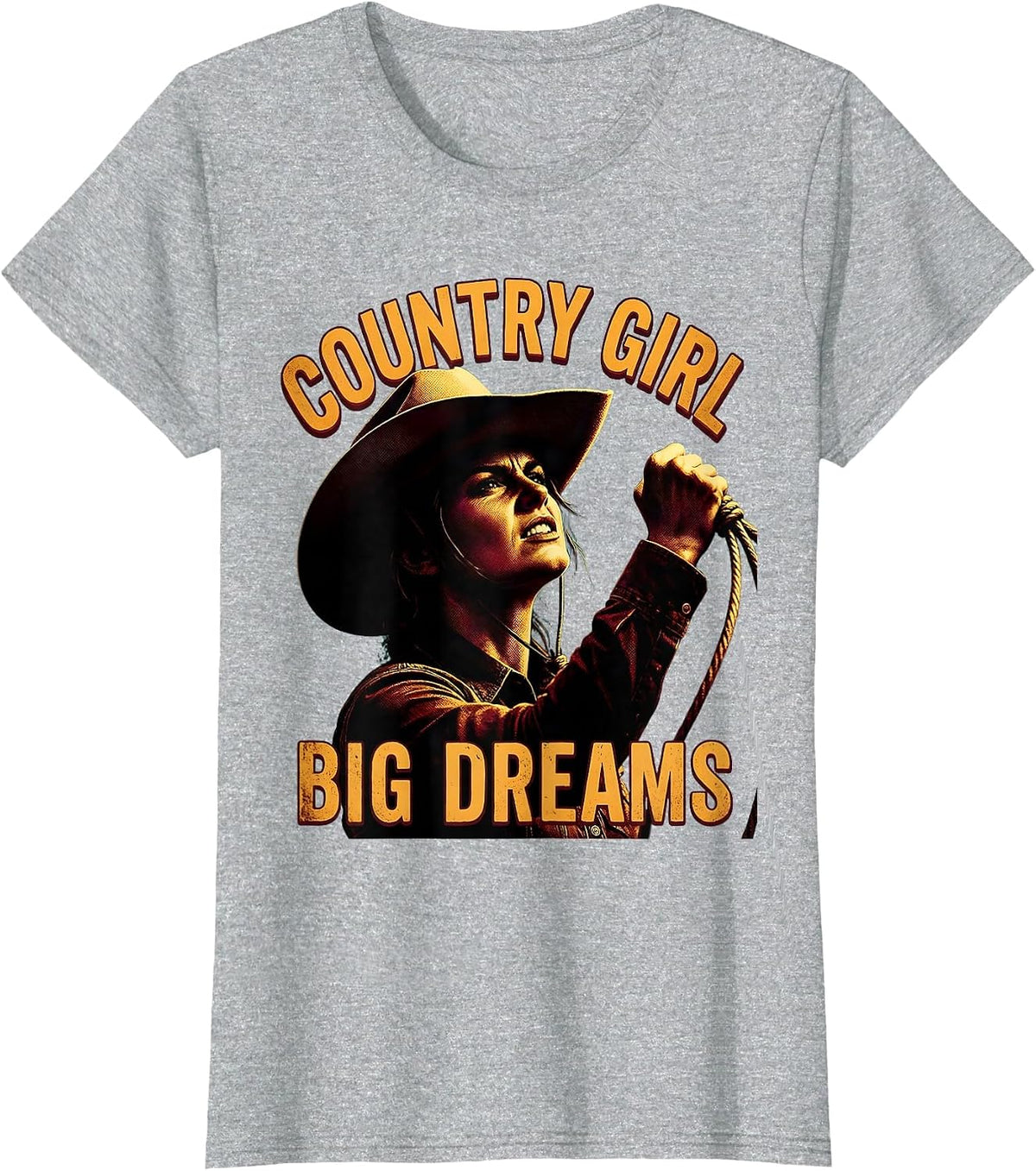 Country Girl Big Dreams Cowgirl Graphic Design T-Shirt - Heather Grey