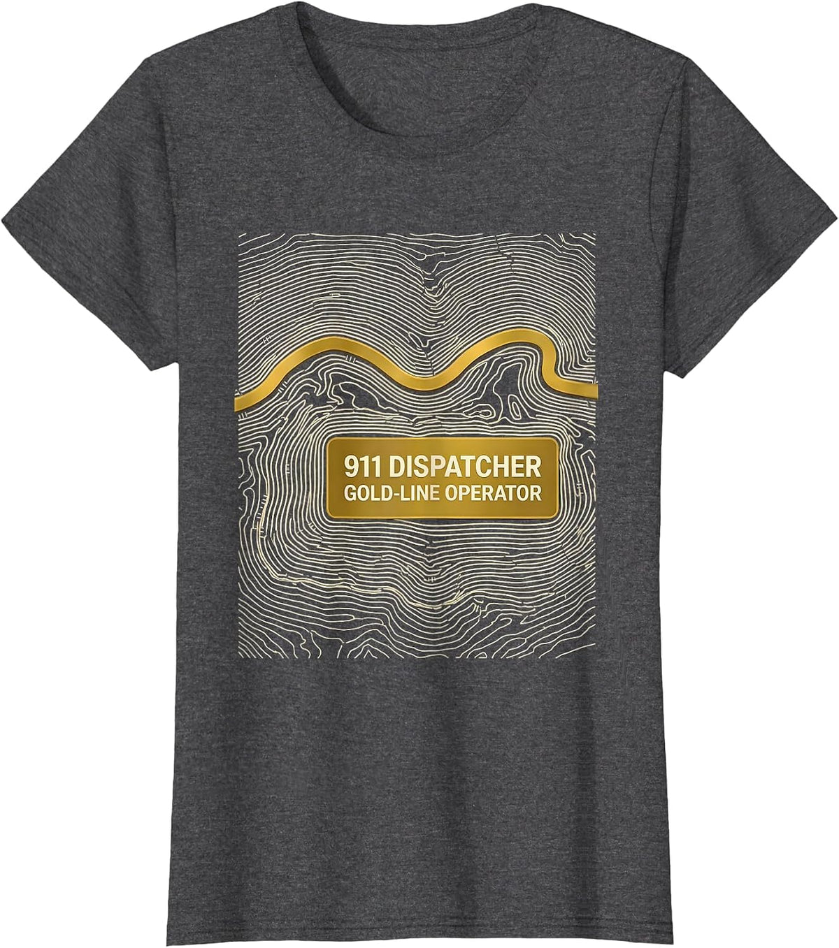 Women's 911 Dispatcher Gold-Line Operator Thin Line Tribute T-Shirt - Dark Heather Grey